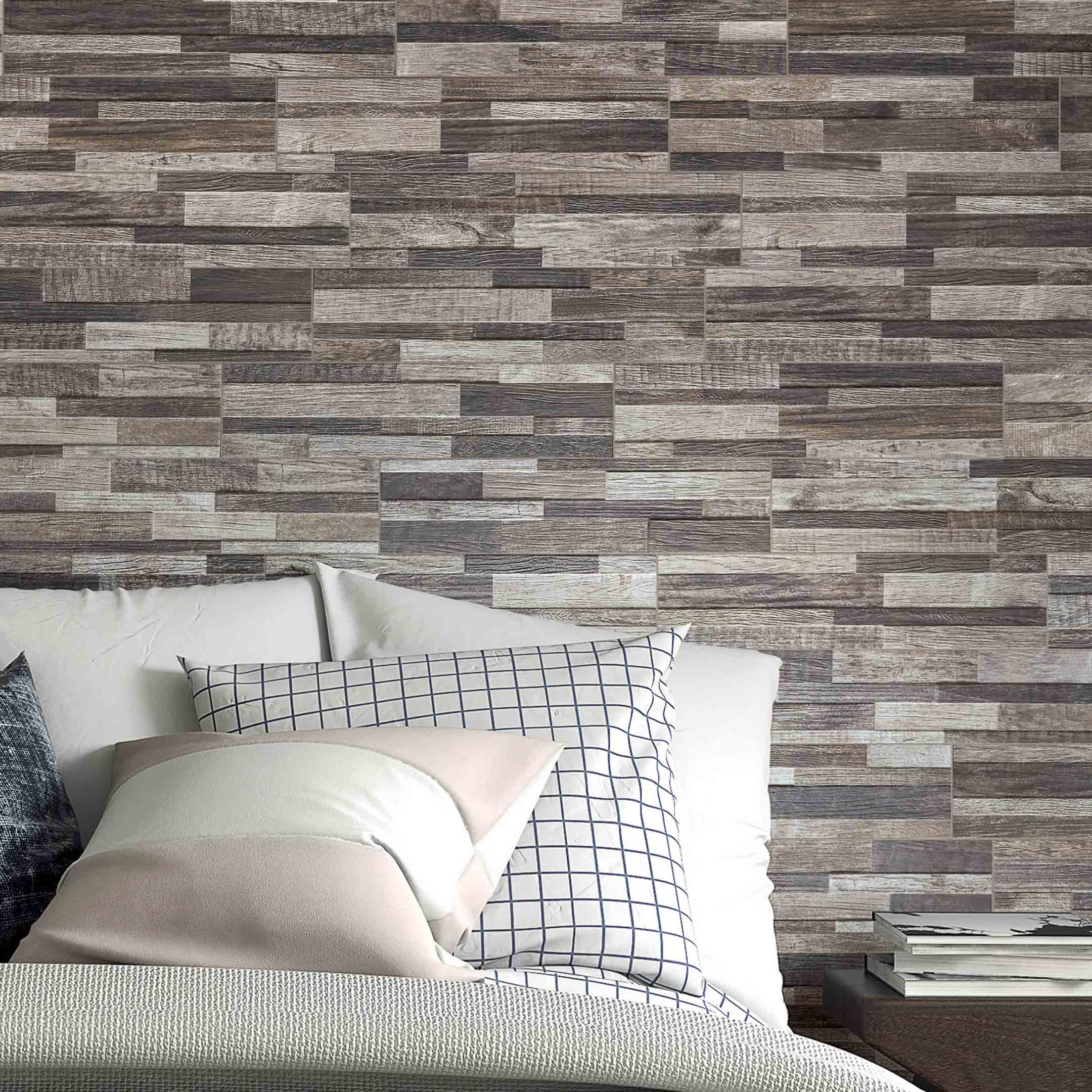 Inwood 3D Ledger Panel Wall Tile - Modern Textured Wood Wall Decor for Living Room, Bedroom & Office - Easy Peel & Stick Installation