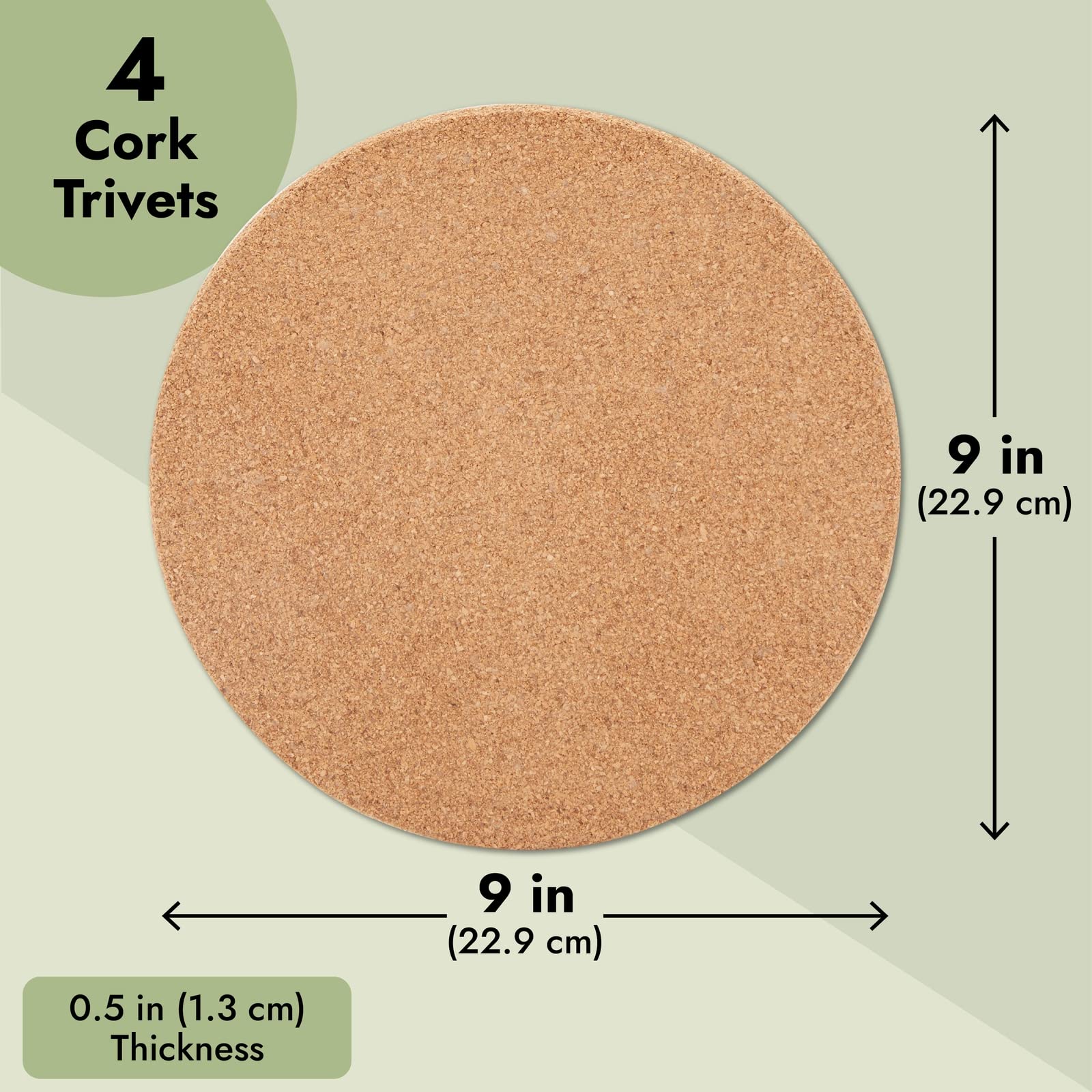 4 Pack Round Cork Trivets - 9 Inch Heat Resistant Hot Pads for Pots, Pans, Dishes & Countertops - Natural Corkboard Coasters for Kitchen, Dining Table & DIY Crafts - Perfect for Serving, Cooking & Home Decor