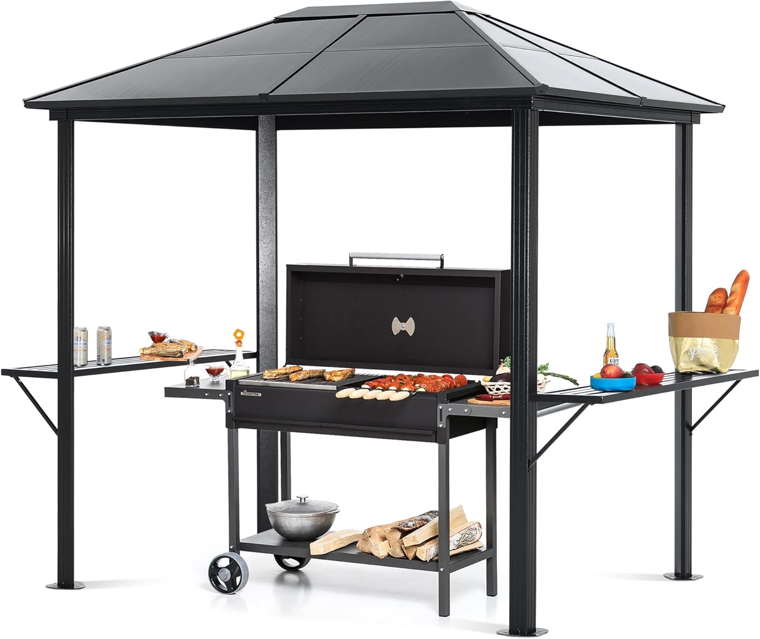ABCCANOPY 6x8 Hardtop Grill Gazebo with Side Panels - Outdoor BBQ Shelter Canopy for Patio, Backyard, and Garden Parties - Weatherproof Aluminum Roof Gazebo for Grilling and Entertaining