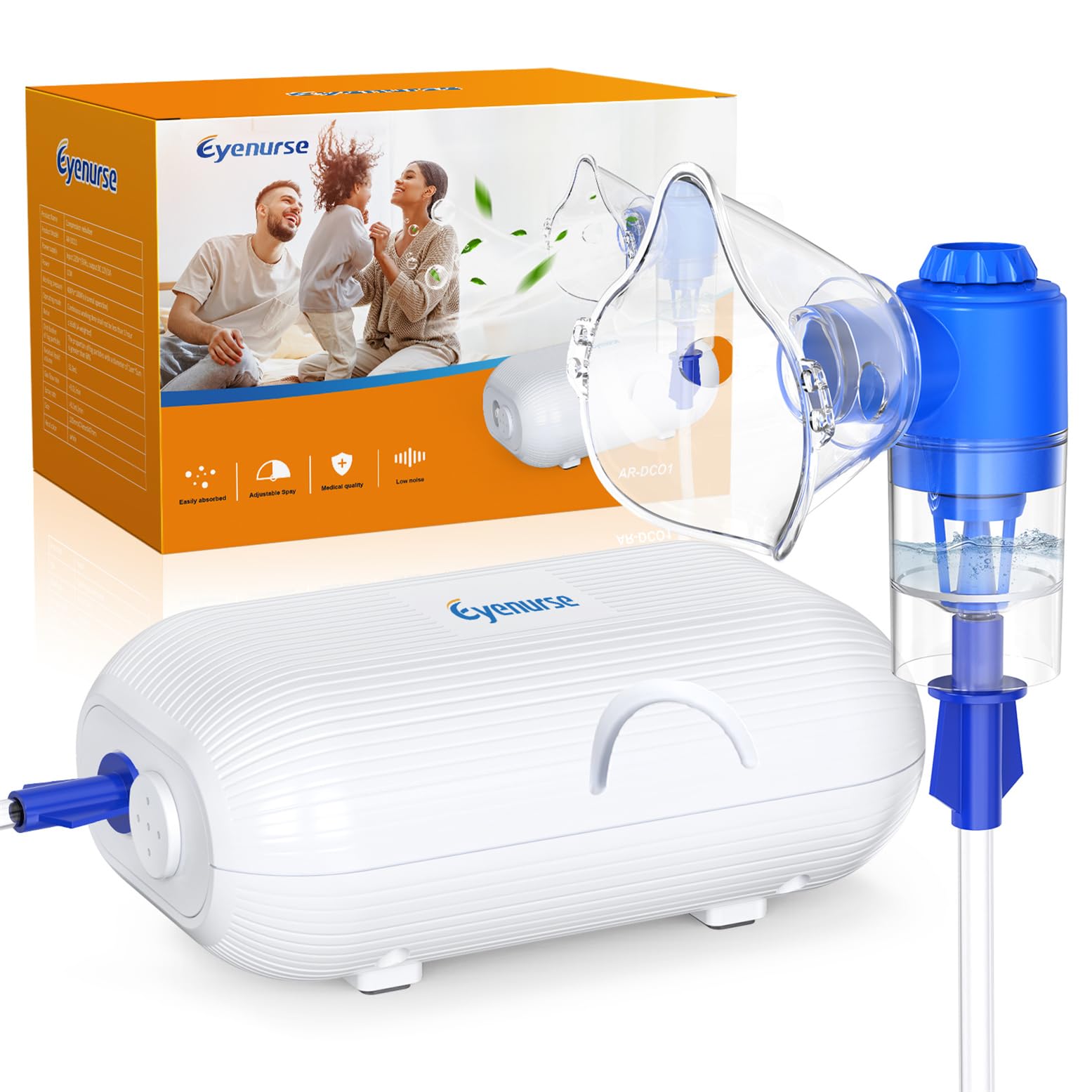 Portable Nebulizer Machine for Adults & Kids - Quiet Breathing Treatment with Mouthpiece & 2 Masks - Complete Nebulizer System with Tubing Kit - Ideal for Home Use, Travel & Asthma Relief