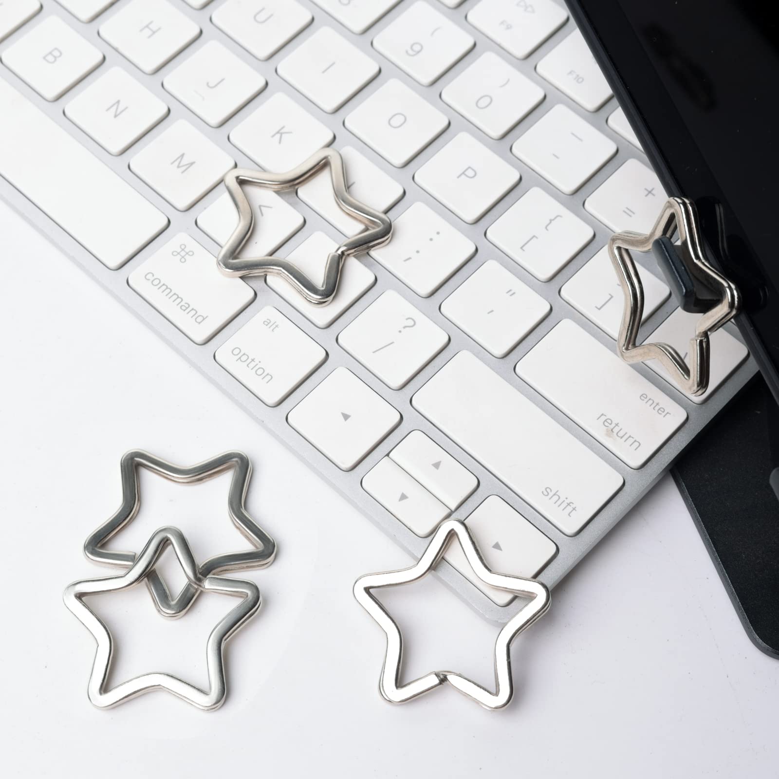 12pcs Star Keychains - Silver Metal Key Rings for Home, Car & Office
