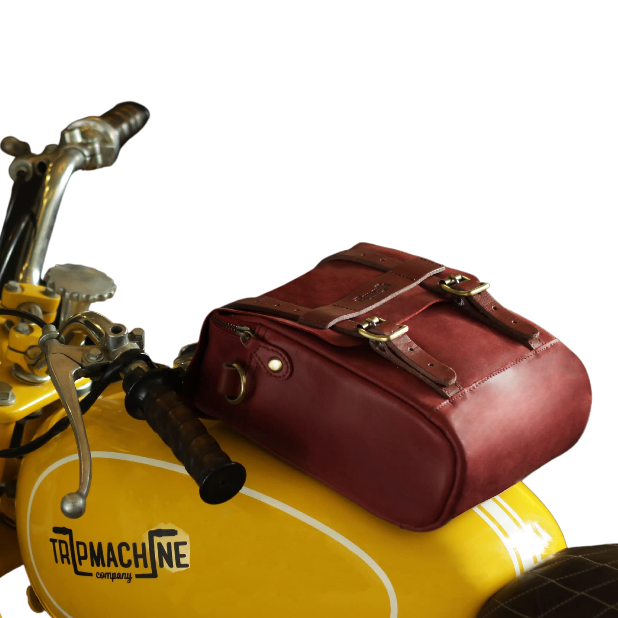 Genuine Leather Motorcycle Magnetic Tank Bag & Tail Pillion Seat Bag with Shoulder Strap & Rain Cover - Cherry Red | Waterproof Storage for Road Trips & Commuting | Trip Machine Company