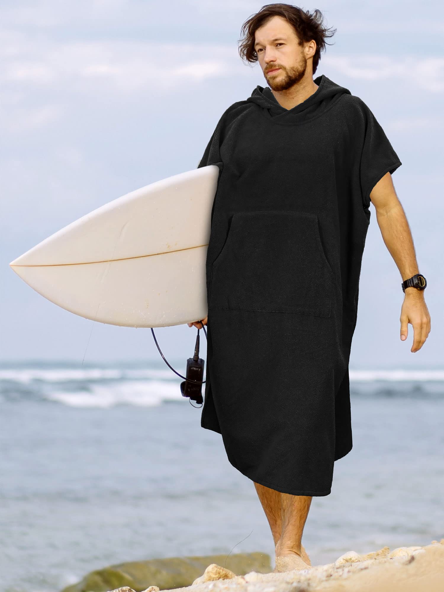 **SUN CUBE Quick-Dry Surf Poncho Changing Robe with Hood & Pocket - Absorbent Microfiber Wetsuit Towel for Men & Women - Perfect for Surfing, Beach, Swimming & Outdoor Activities**