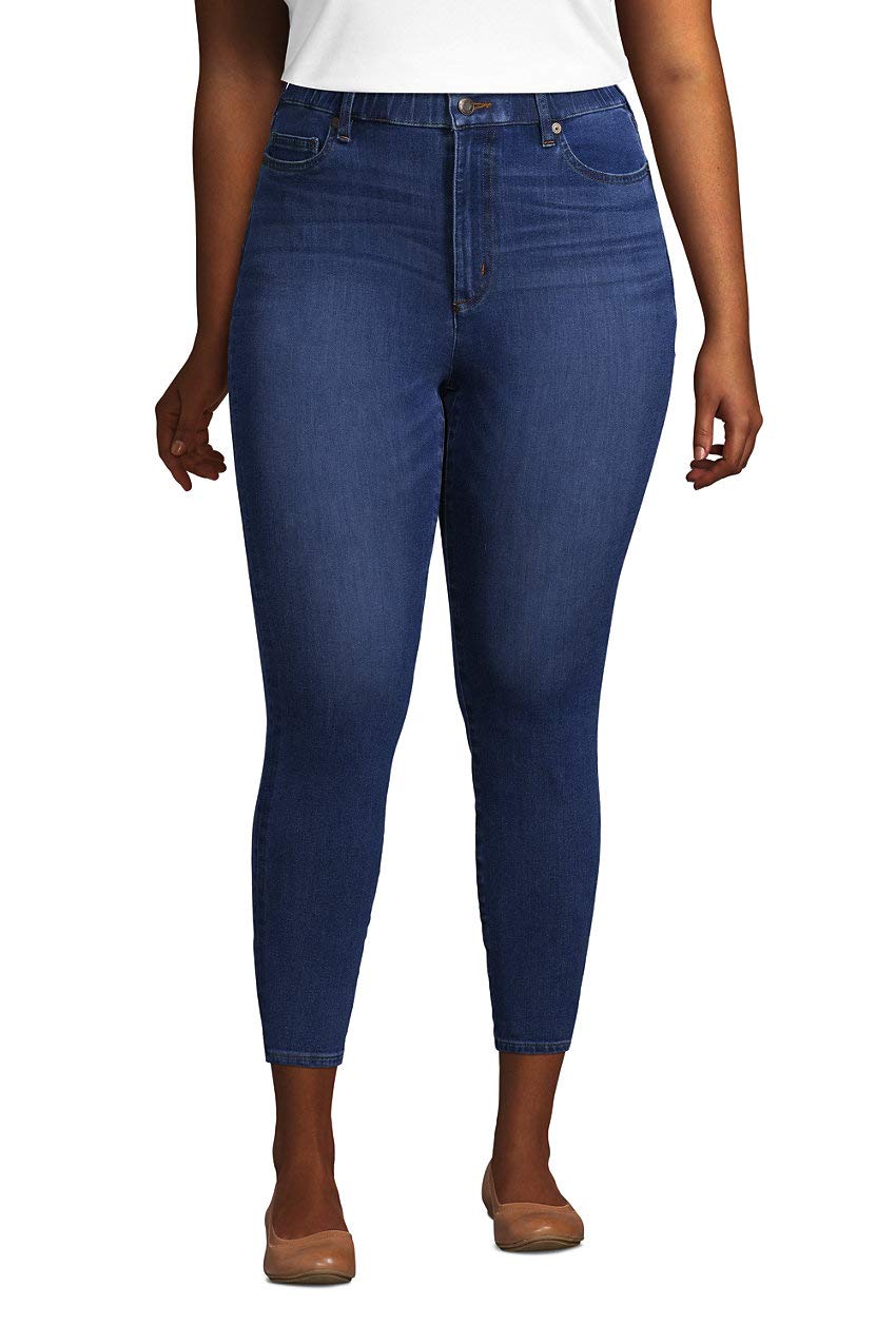 Lands' End Women's Stretch High Rise Skinny Legging Crop Blue Jeans - Comfortable Slim Fit Denim Pants for Casual Wear, Work & Everyday Outfits