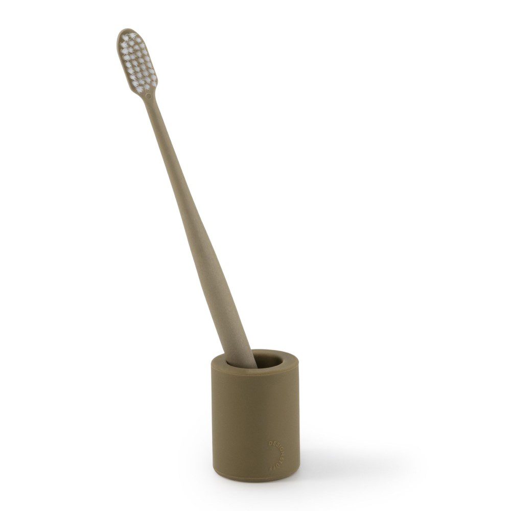 DESIGNSTUFF Toothbrush Holder - Modern Khaki Bathroom Organizer for Countertop or Wall Mount | Perfect for Home, Apartment, Dorm & Travel Use