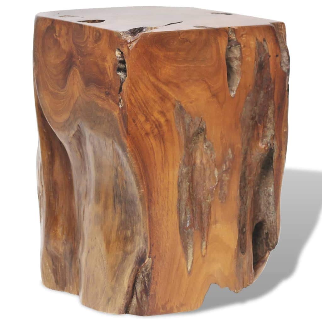 Handmade Solid Teak Wood Live Edge Stump Stool - Natural Edge Side Table for Hallway, Living Room, Dining Room & Garden Decor | Rustic Home & Outdoor Furniture for Patio, Balcony and Backyard