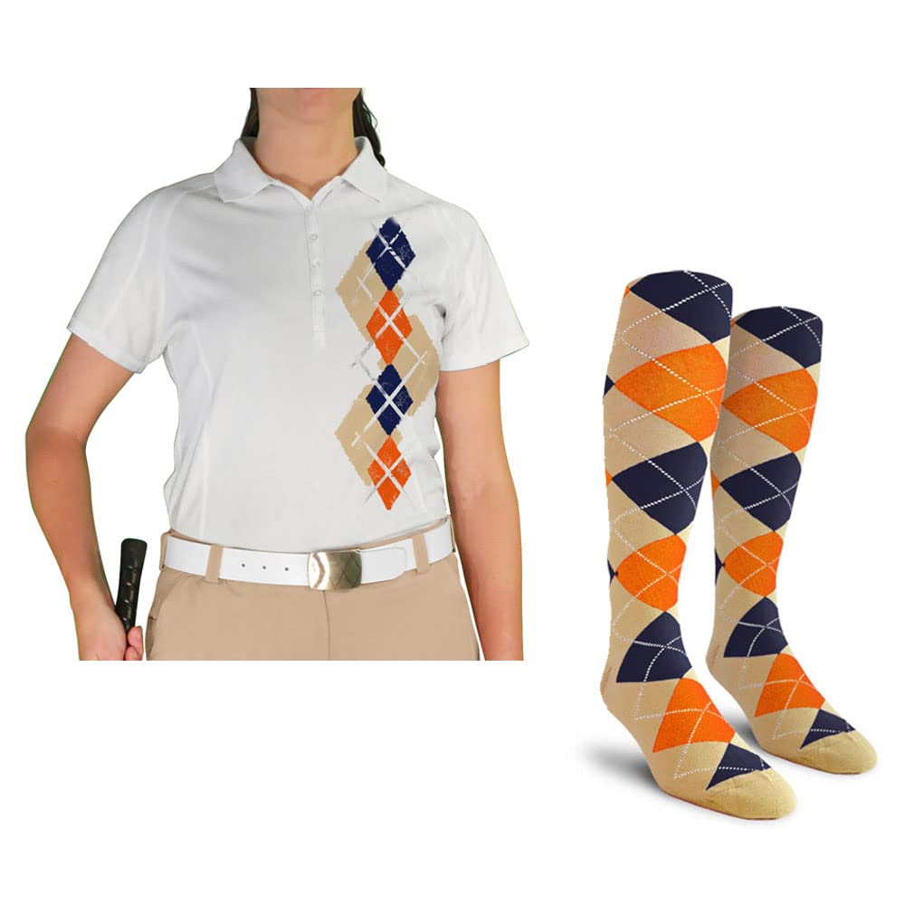 Dry Fit Short Sleeve Graphic Golf Polo Shirt with Socks for Women - Argyle Paradise Print - Moisture Wicking & Breathable - Perfect for Golf, Tennis & Casual Wear (AA-ZZ)