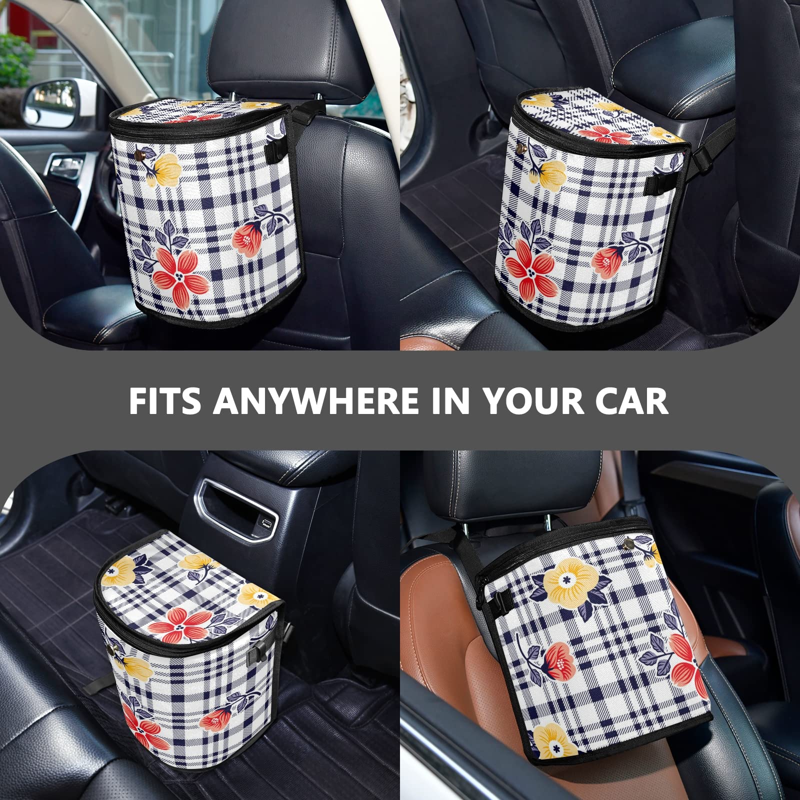 J JOYSAY Floral Collapsible Hanging Car Trash Can - Leakproof Portable Car Garbage Bag for Travel, Road Trips & Daily Commute - Perfect for Drivers, Families & Road Trips (Large Capacity)