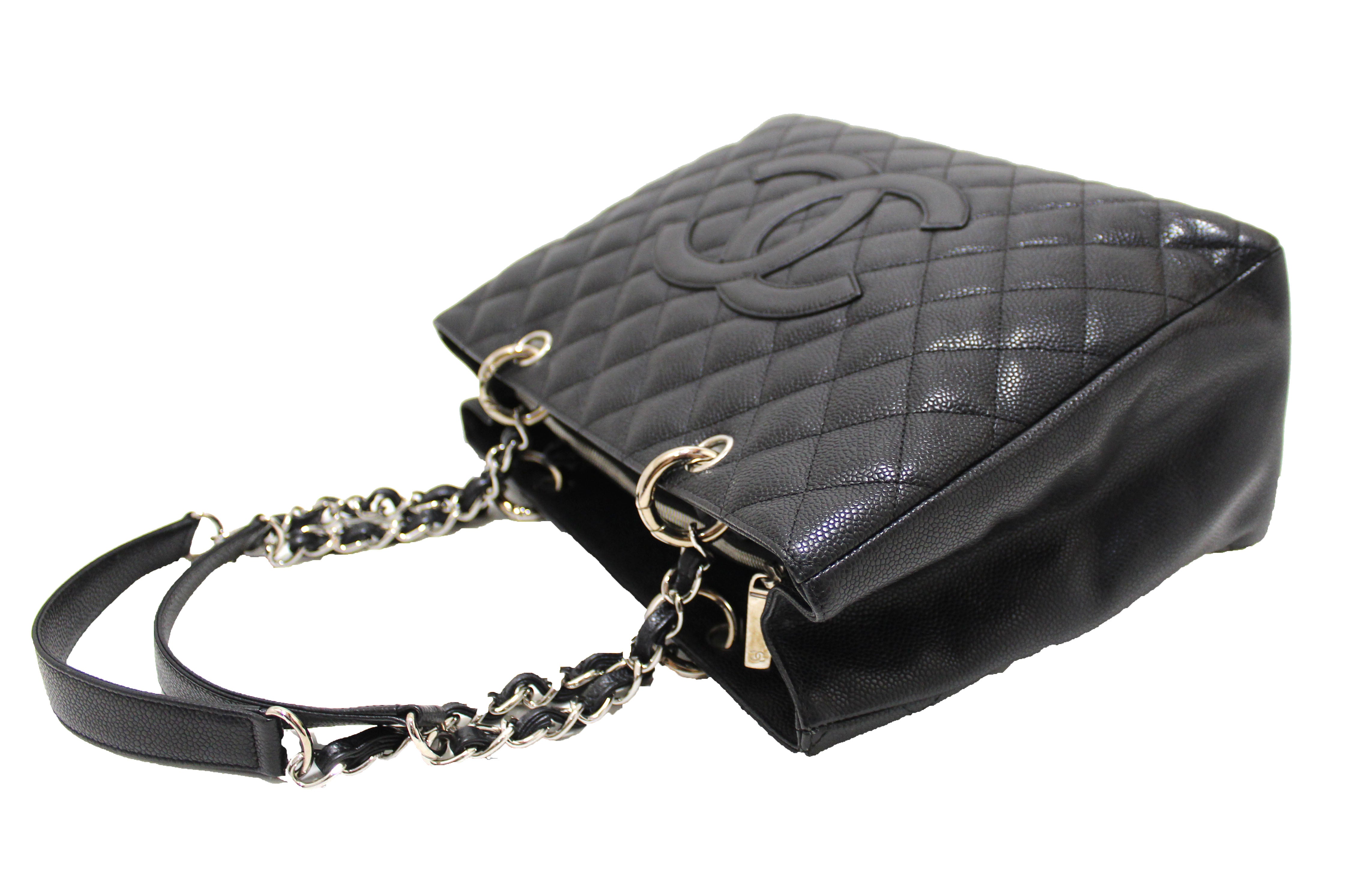 Authentic Chanel Black Quilted Caviar Leather Grand Shopping Tote Shoulder Bag for Women - Luxury Designer Handbag for Work, Travel & Everyday Use
