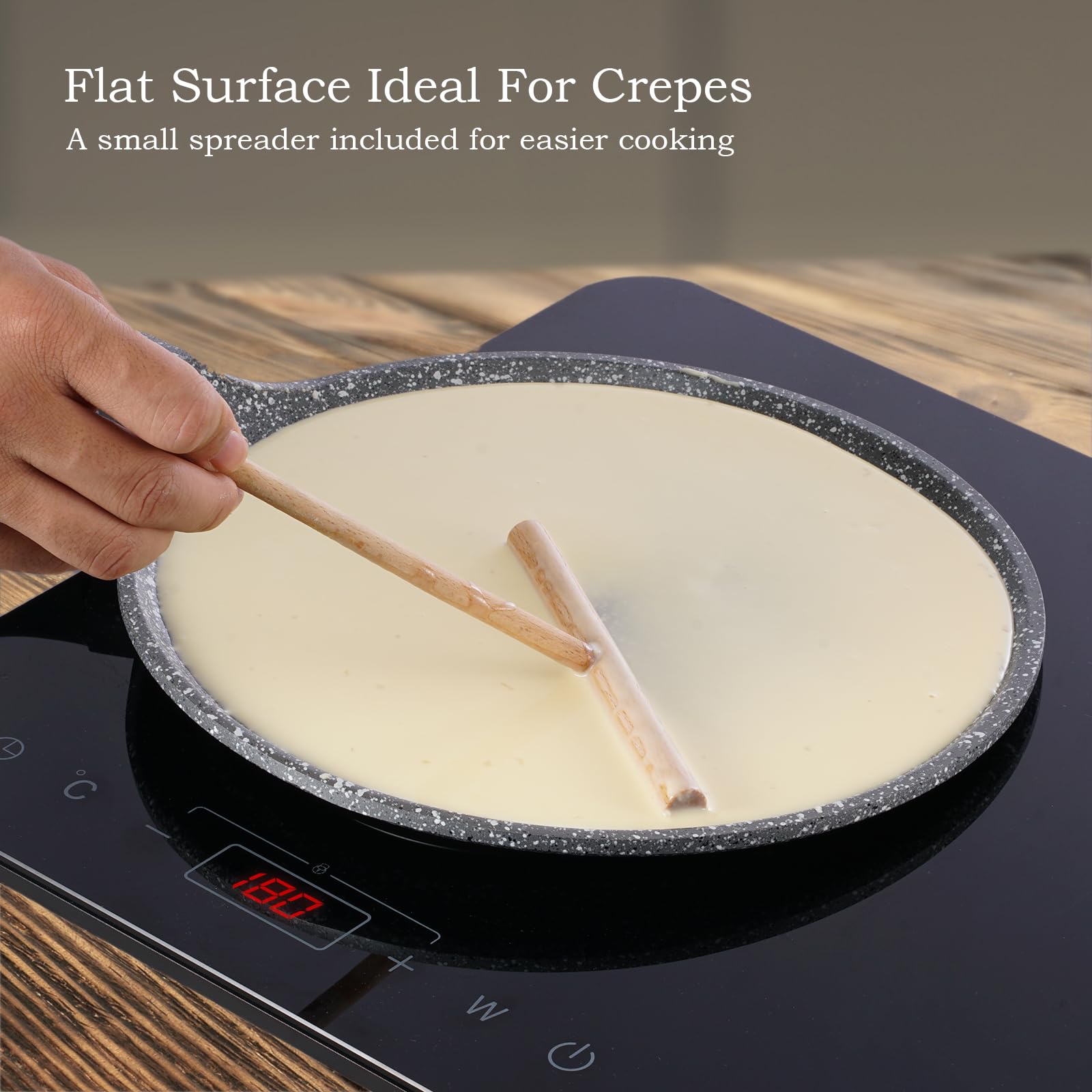ACTIV CUISINE Non-Stick Crepe Pan - 11 Inch Ceramic Coating Pancake Skillet for Easy Flipping | PFOA-Free, Ashley Grey | Perfect for Breakfast, French Crepes & Home Cooking