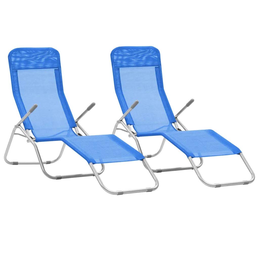 ZAMAX 2 Pack Foldable Sun Loungers - Lightweight Outdoor Lounge Chairs for Beach, Poolside, Camping & Travel - Adjustable Backrest Recliner for Patio, Garden & Picnic (Blue)