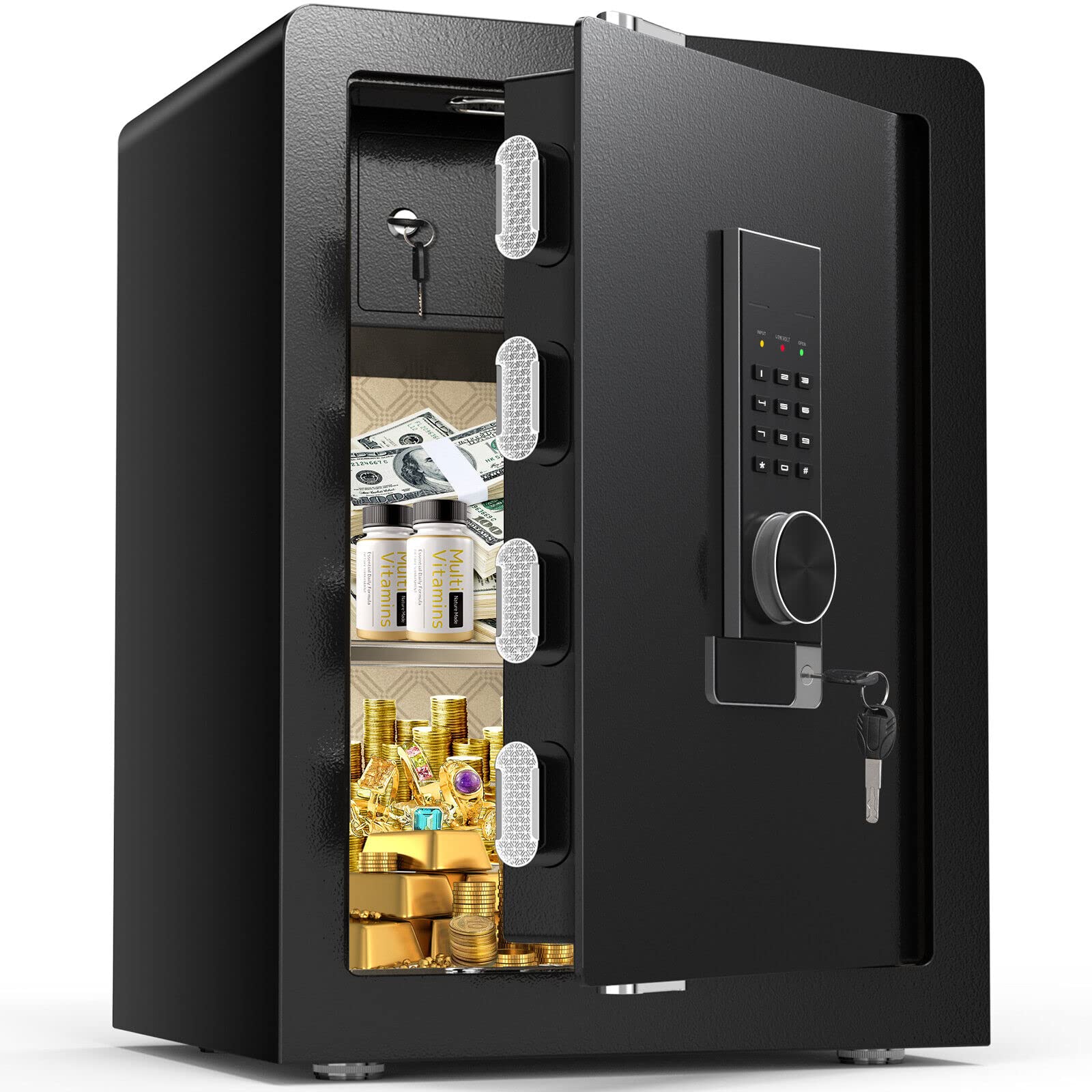 Marcree Digital Safe Box 2.6 Cubic Feet - Electronic Keypad Security Safe with LED Light, Dual Alarm & Removable Shelf - Home, Office, Hotel, Jewelry, Gun & Cash Storage Solution