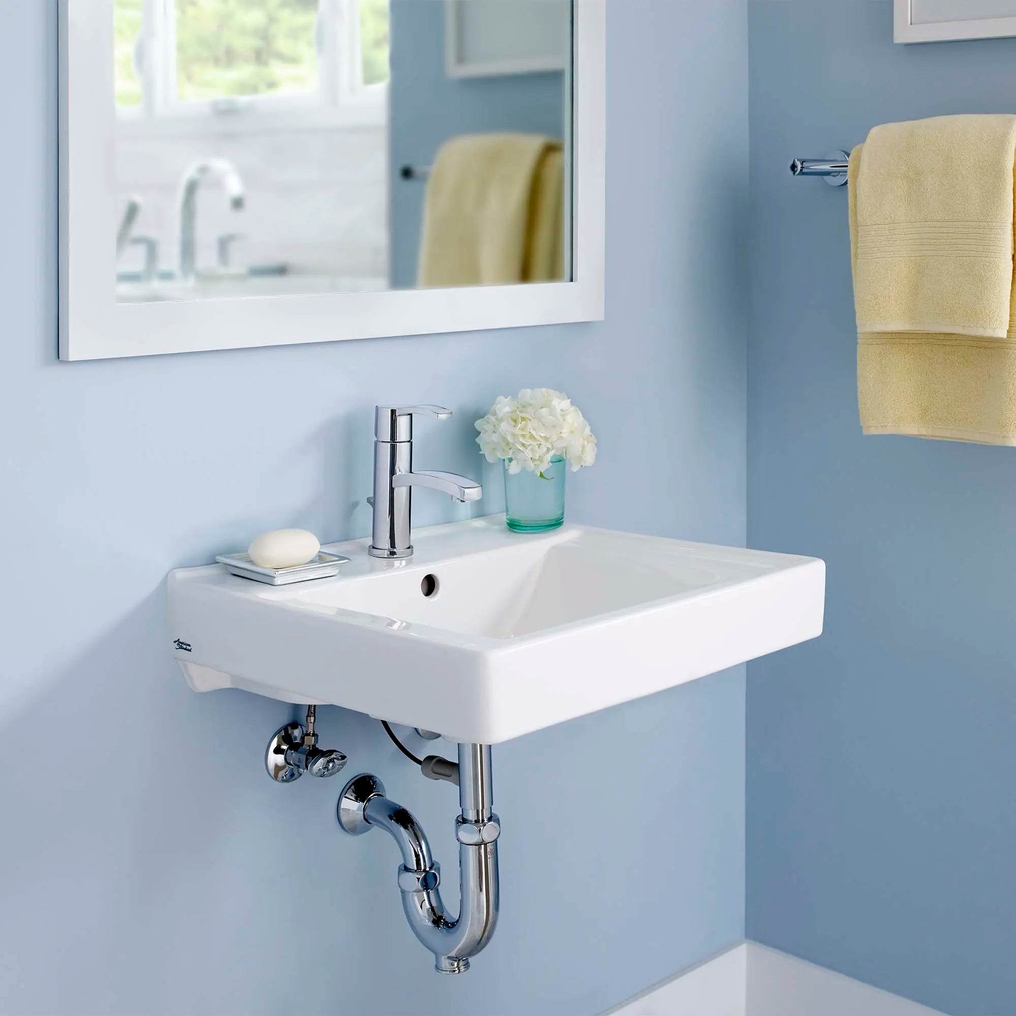 Decorum® Wall Mount EverClean® Bathroom Sink with Center Faucet Hole - Perfect for Modern Small Bathrooms & Powder Rooms