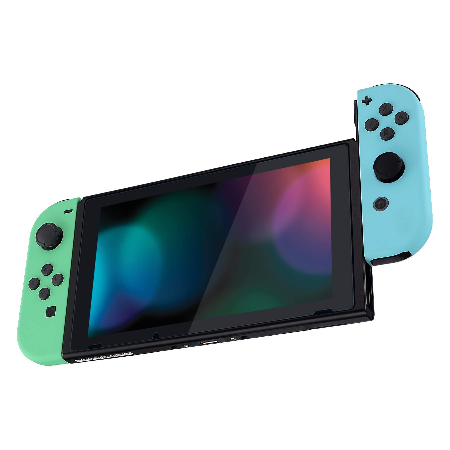 eXtremeRate Mint Green & Blue Soft Touch Joy-Con Housing Shell with Full Button Set for Nintendo Switch - White Dock Faceplate Replacement (Dock Not Included) - Perfect for Gaming, Customization & DIY Projects