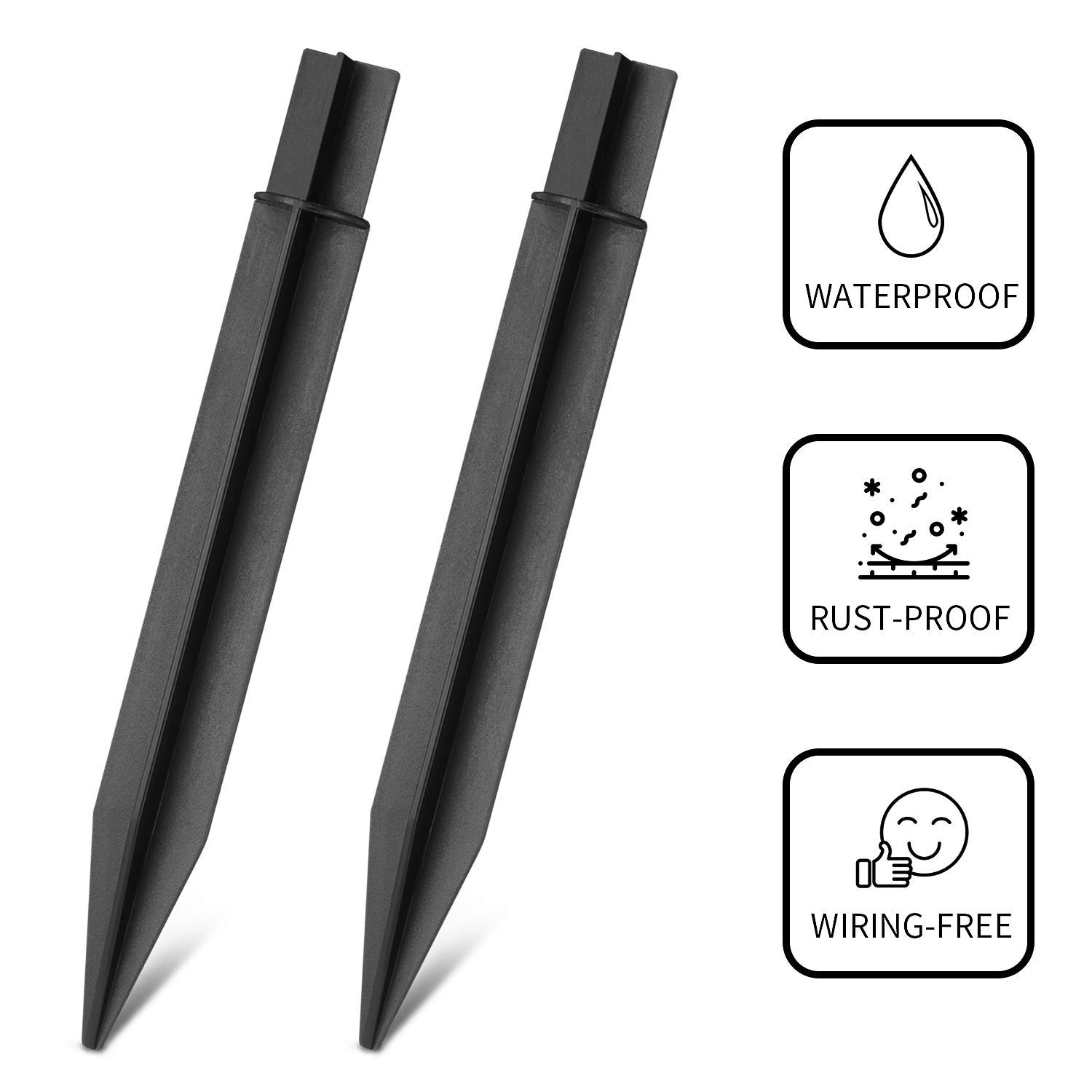 Blulu 8.25 Inch Black Plastic Ground Spikes Stakes - 16 Pack Solar Light Stakes for Garden, Pathway & Landscape Lighting - Durable Outdoor Decoration for Yard, Lawn & Walkway