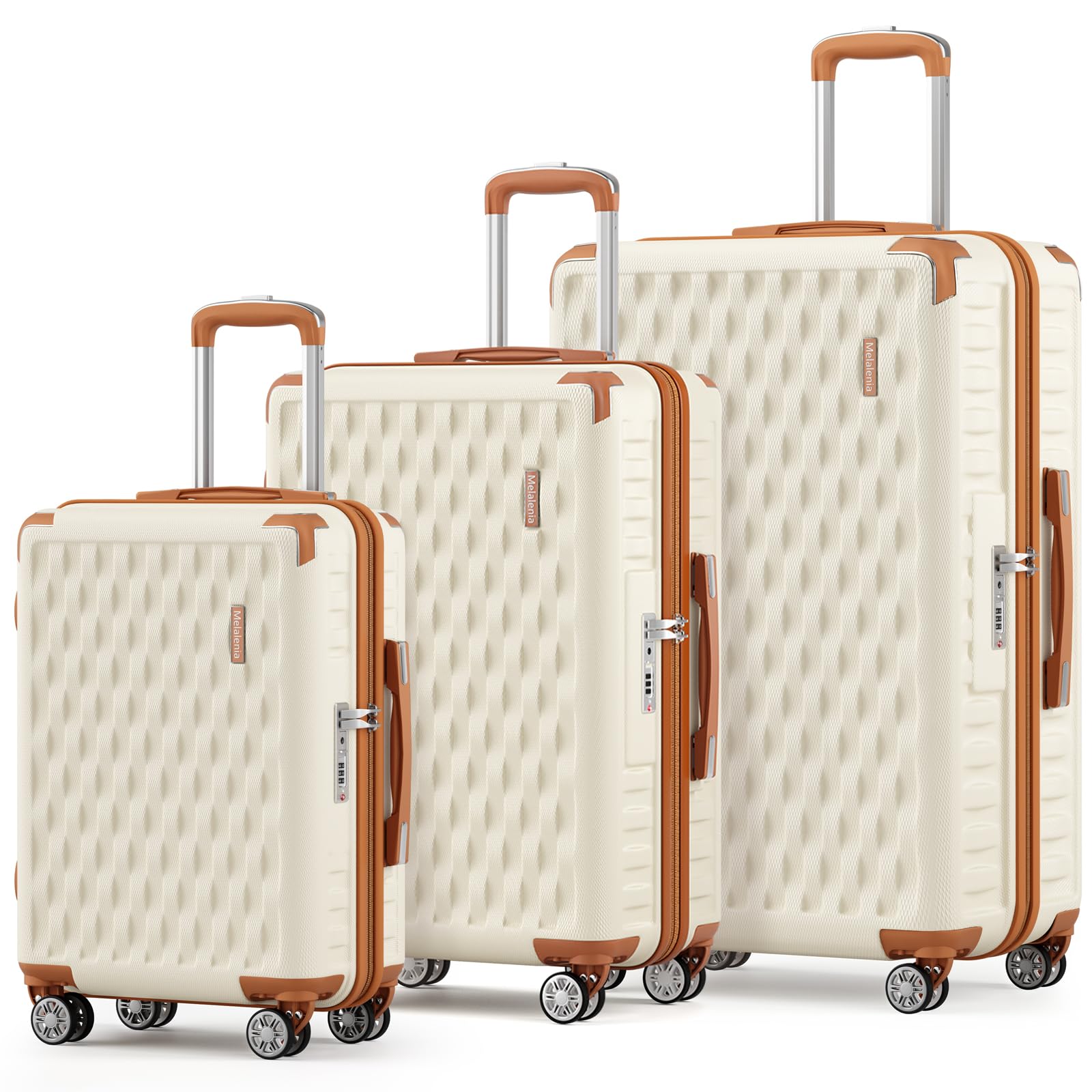 Melalenia 3-Piece Hard Shell Luggage Set with Spinner Wheels & TSA Lock - Lightweight Carry-On Suitcases for Women in Beige Brown - Perfect for Air Travel, Business Trips & Vacation Getaways