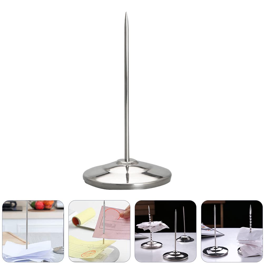 Hemoton Stainless Steel Menu & Receipt Holder - 1PC Single Nail Spike for Notes, Memos, Invoices - Office Desk Organizer for Restaurants, Retail Stores & Home Use