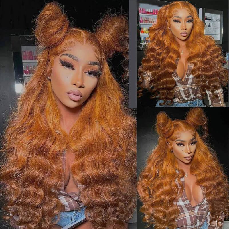 Eullair Ombre Ginger Orange Brown Body Wave Lace Front Wig - 13x4 Transparent Lace Pre-Plucked Human Hair Wigs for Women - Perfect for Daily Wear, Cosplay & Special Occasions