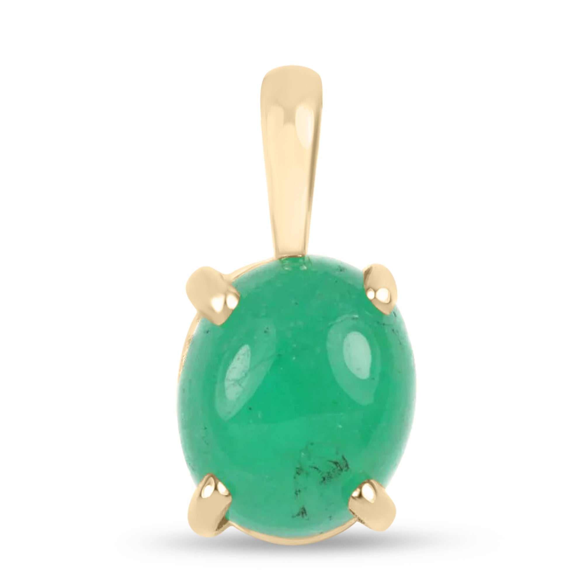 2.41 Carat Natural Colombian Emerald Oval Cabochon Pendant in 14K Gold - Elegant Jewelry Gift for Women, Perfect for Weddings & Special Occasions