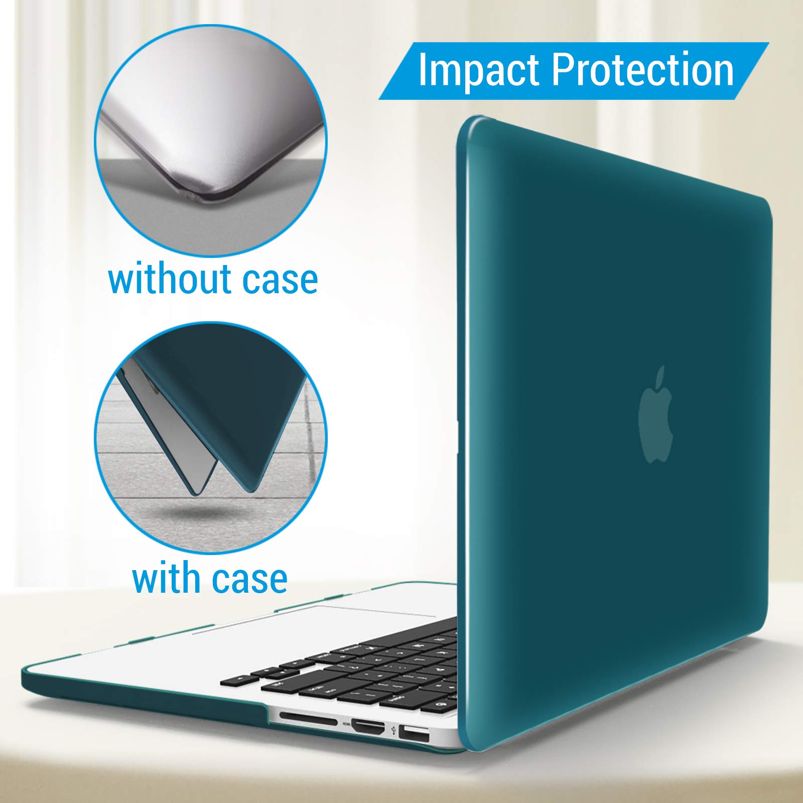 IBENZER MacBook Pro 15 Inch Case (2012-2015) - Soft Touch Hard Shell Cover with Keyboard Protector for Retina Display A1398 - Quetzal Green - Perfect for Work, Travel & School Protection