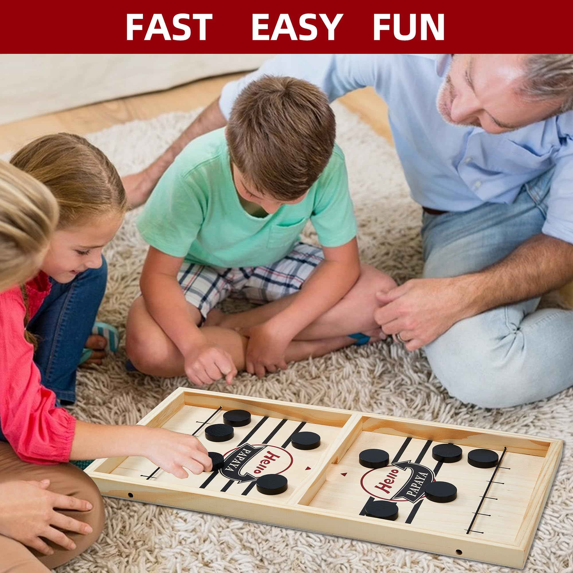 Fast Sling Puck Game - Wooden Hockey Tabletop Battle Game for Kids & Adults | Fun Parent-Child Interactive Board Game for Family Game Night, Office Break Room & Party Entertainment