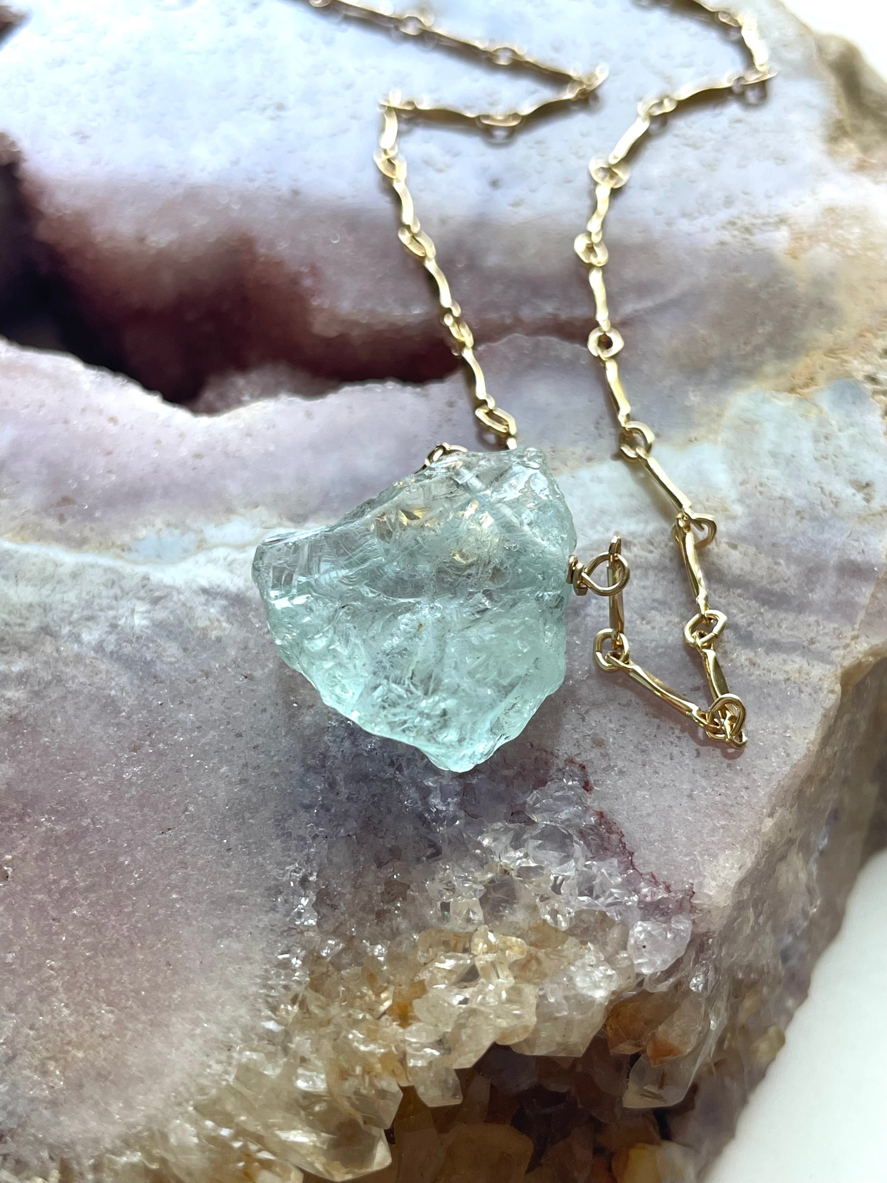 Large Raw Statement Aquamarine Necklace - 14K Gold Filled March Birthstone Jewelry for Women, Gift for Mom, Wife, Birthday, Anniversary | Boho Chic, Wedding, Party, Everyday Wear