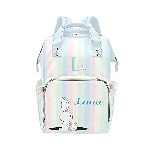 Vertical Stripe Light Blue Waterproof Diaper Backpack for Women – Stylish Baby Bag with Name Tag, Nursing & Nappy Essentials Organizer – Perfect for Moms On-The-Go, Travel & Daily Use