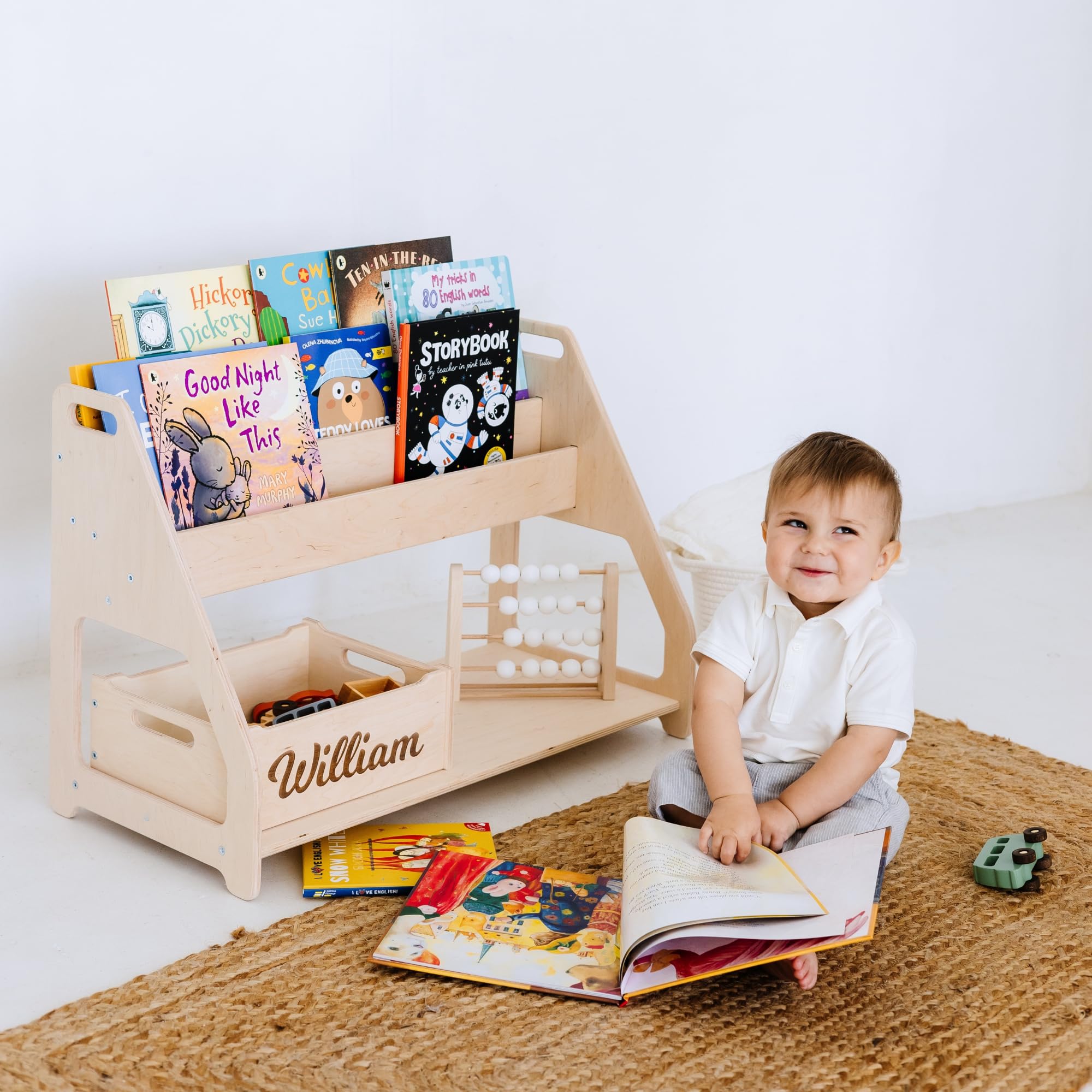 2-in-1 Kids Shelf & Toy Storage - Montessori Wooden Bookshelf for Nursery, Playroom & Bedroom - Durable Kids Bookcase & Montessori Furniture for Organized Learning Spaces