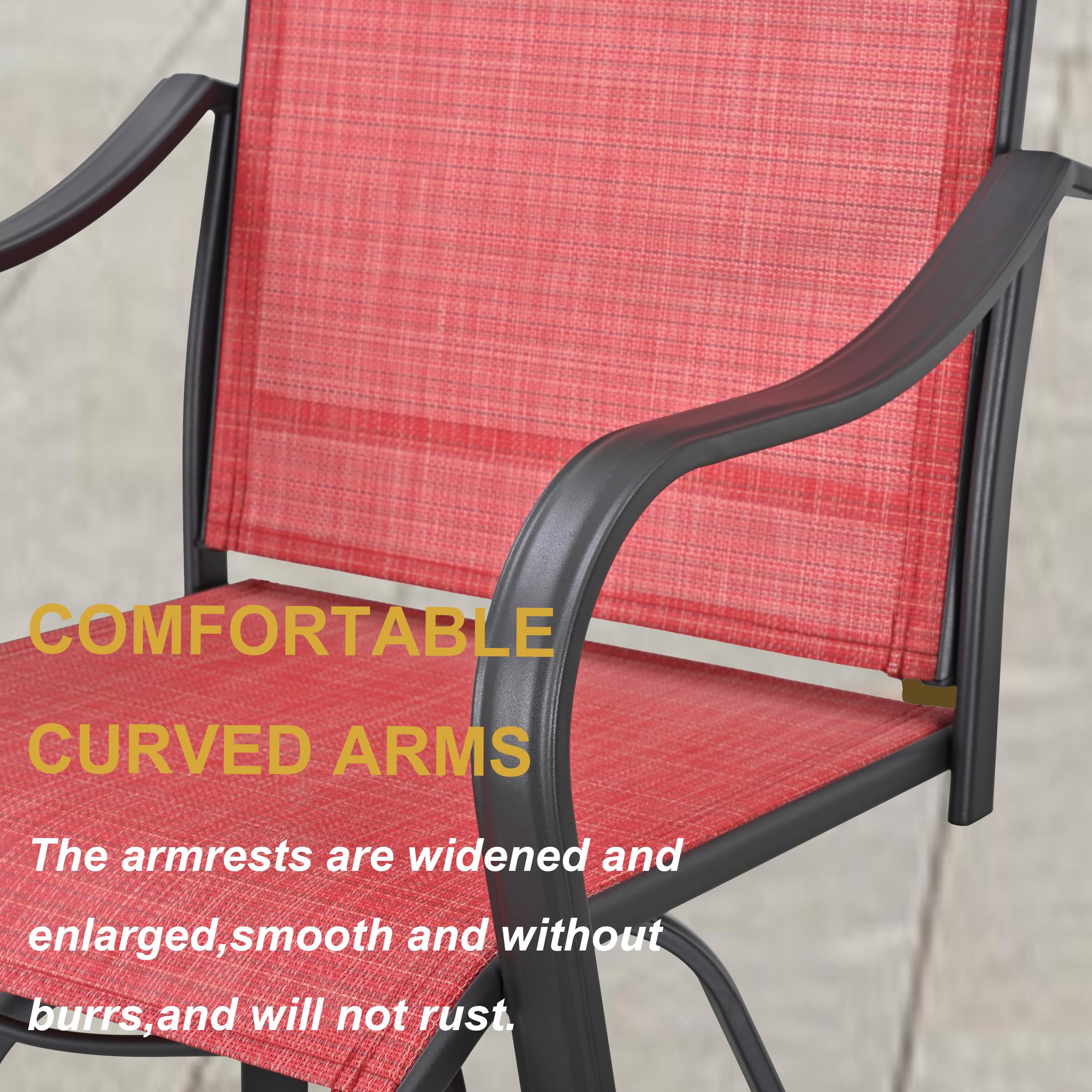 6-Piece Outdoor Patio Swivel Bar Stool Set with 2 Glass Top Tables - All-Weather Bistro Height Dining Chairs for Backyard, Poolside & Restaurant Use (Red)