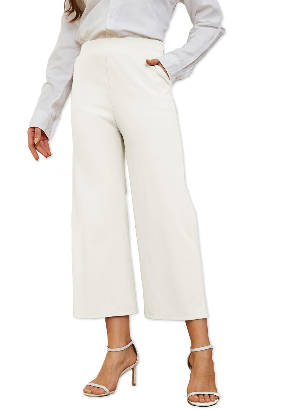 Women's High Waisted Wide Leg Capri Pants - Summer Casual Work Cropped Palazzo Pants for Office, Travel & Beach Outfits
