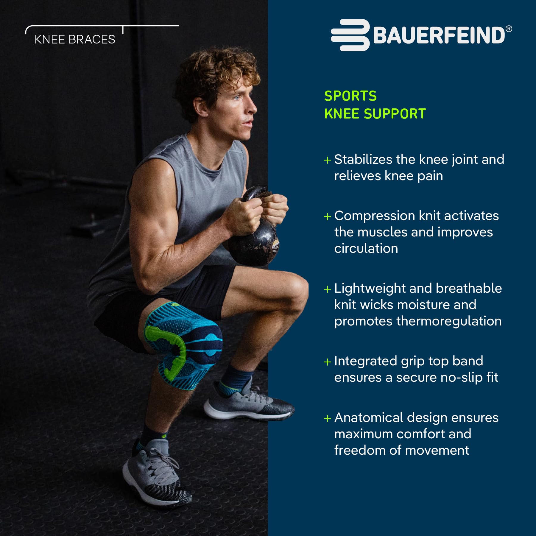 Bauerfeind Sports Knee Support Brace - Breathable Compression Sleeve for Running, Basketball & Workouts - Medical Grade Support for Pain Relief & Injury Prevention - Moisture Wicking, Lightweight & Washable (Black, Large) - Ideal for Athletes, Gym Training & Active Lifestyles