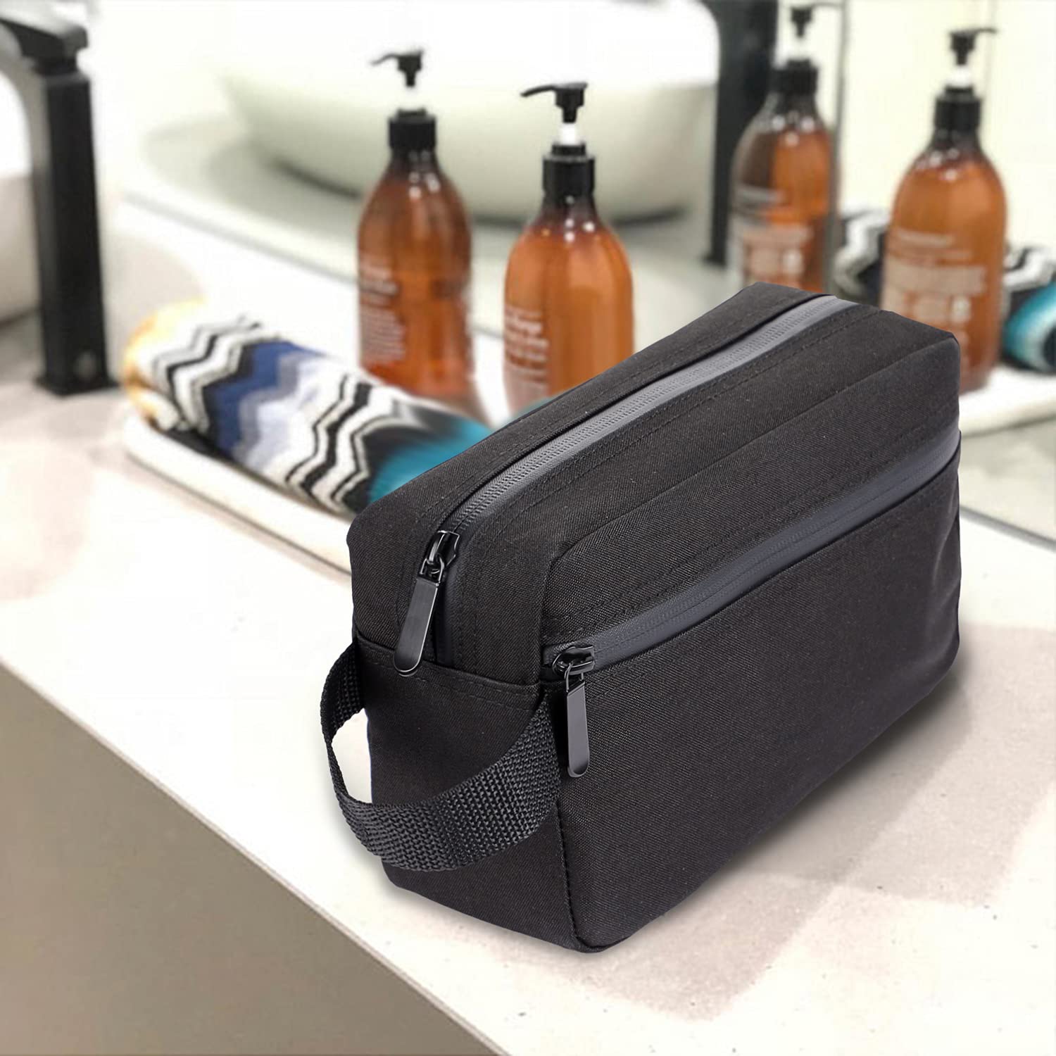 Etercycle Waterproof Travel Toiletry Bag for Men - Portable Shower & Gym Organizer with Handle - Ideal for Camping, Business Trips & Vacation (Black)
