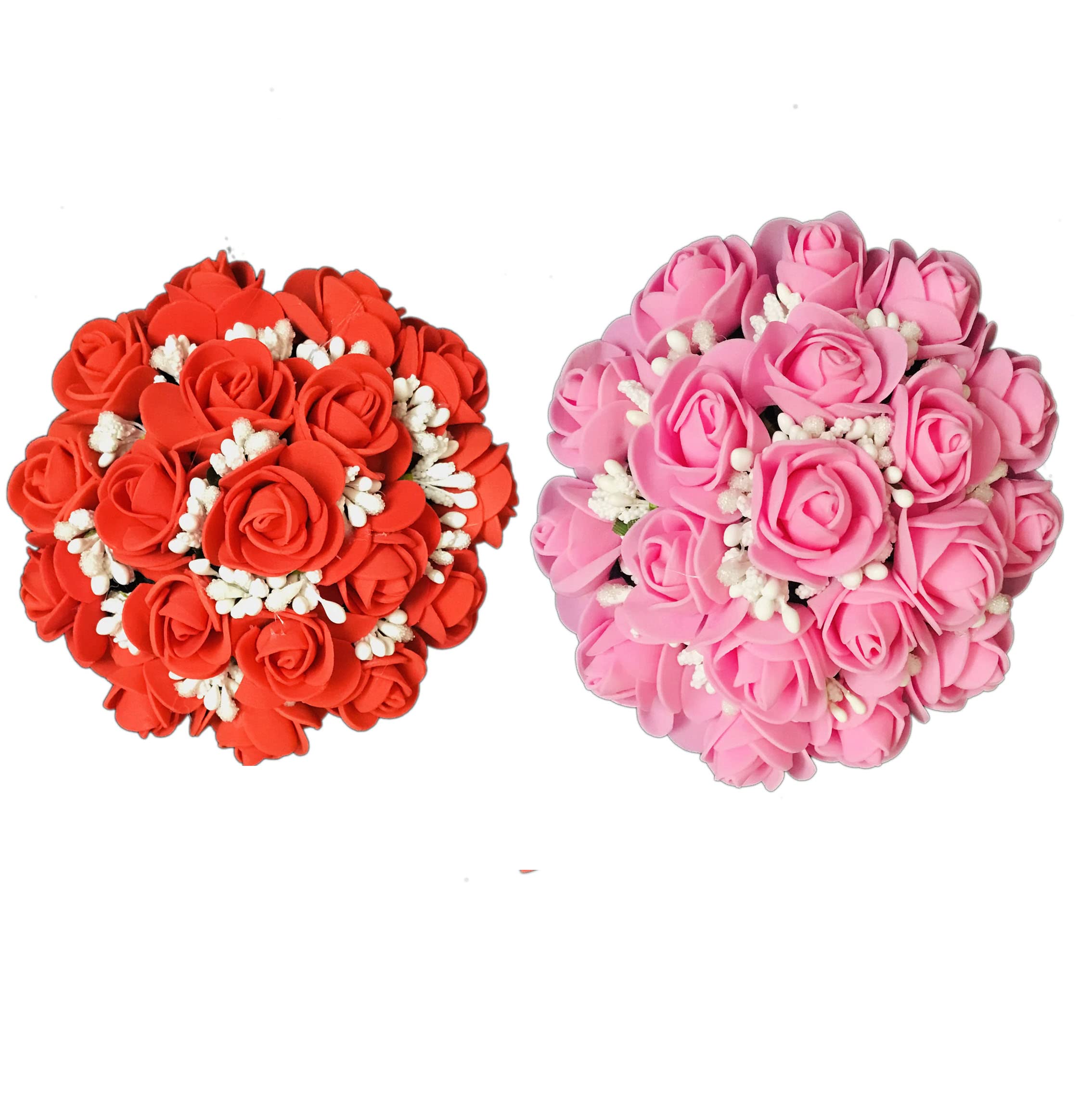 Arooman™ Bridal Artificial Flower Hair Juda Gajra - Wedding Bun Hair Accessories for Women & Girls (Pack of 2, Red & Pink) - Perfect for Indian Weddings, Mehendi & Sangeet Ceremonies