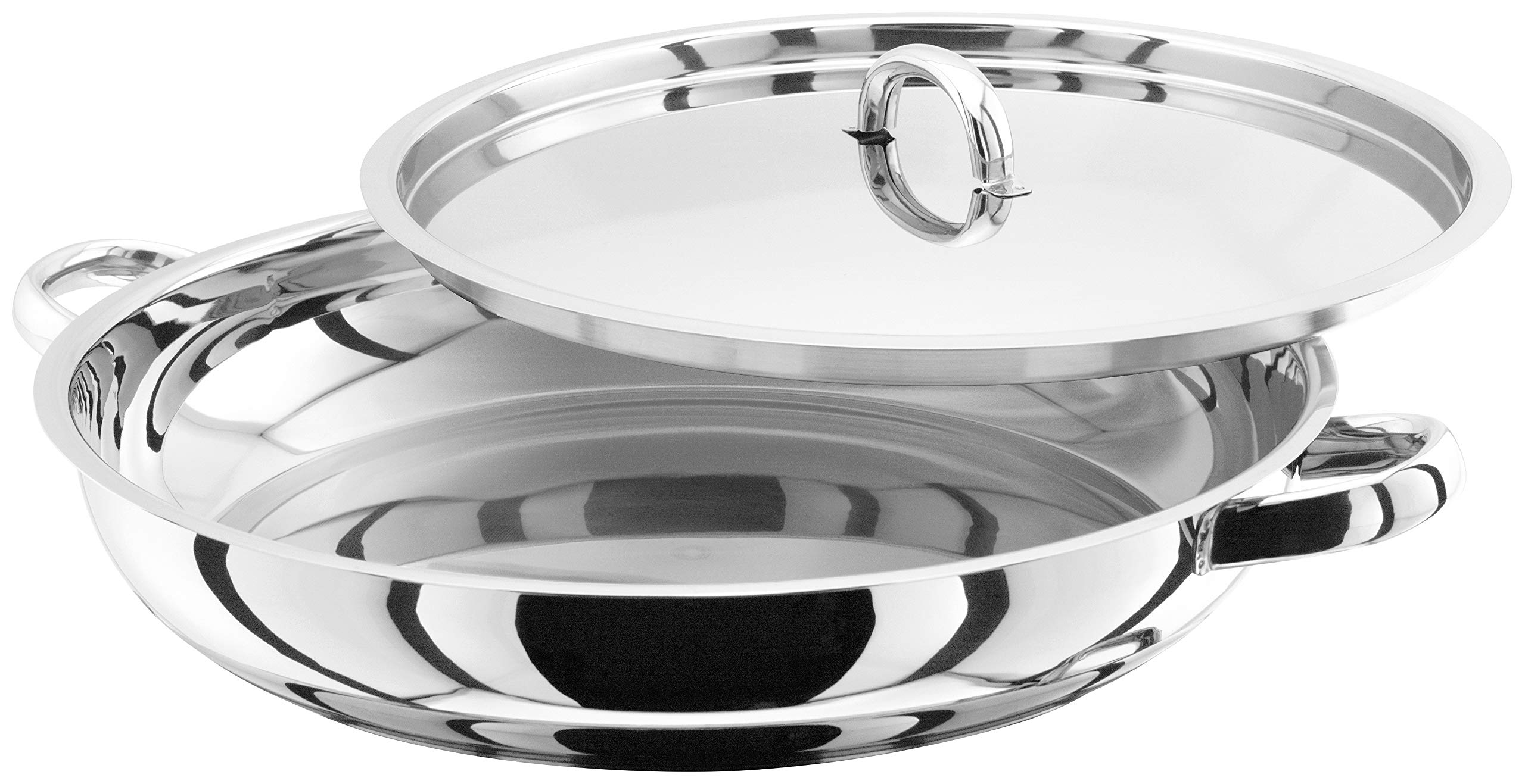 Judge Speciality Cookware JA72 Extra Large 36cm Stainless Steel Paella Pan with Lid - Induction, Oven & Dishwasher Safe - 25 Year Warranty - Perfect for Spanish Cuisine, Family Gatherings & Outdoor Cooking