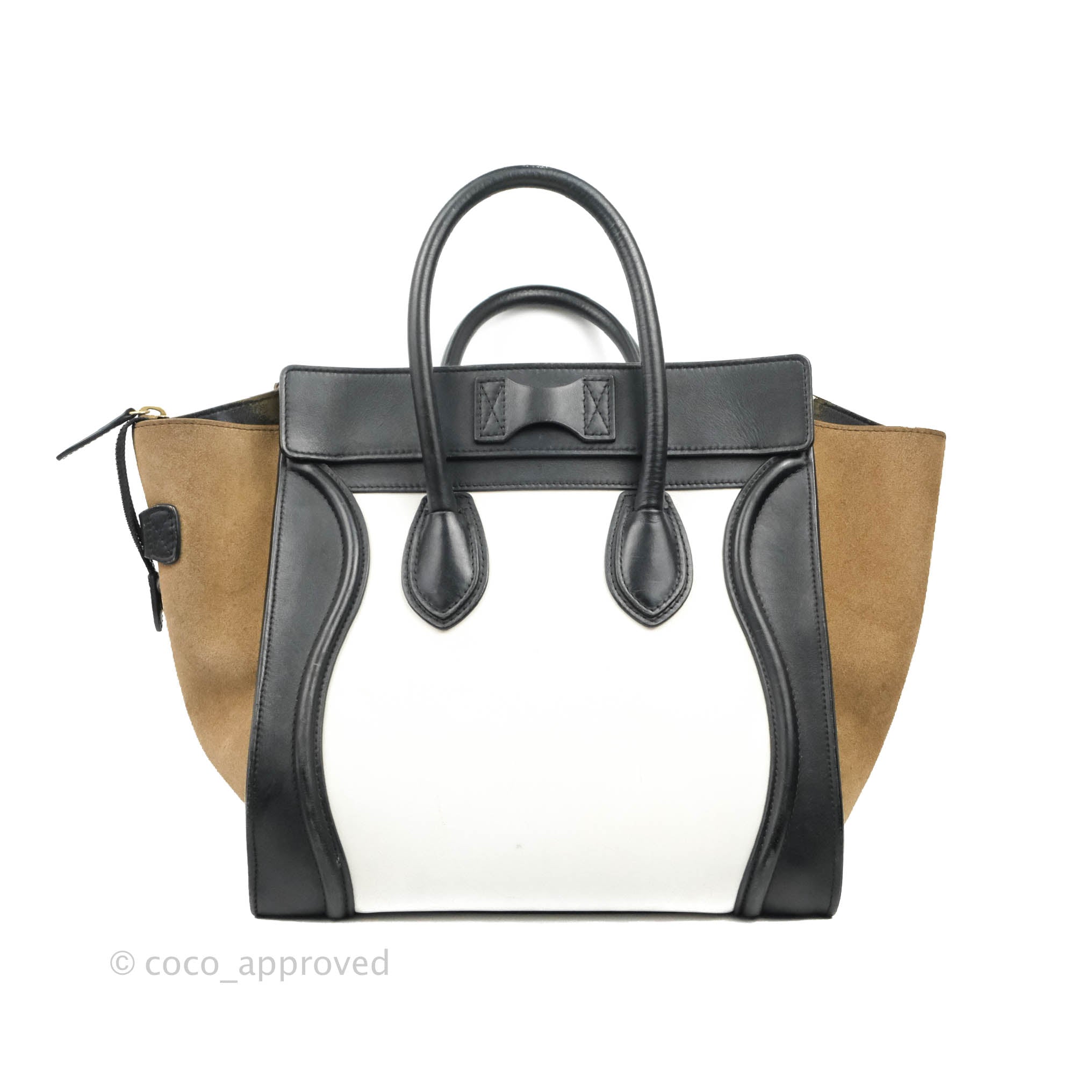 Celine Mini Luggage Bag in Black, White & Brown Calfskin Leather - Perfect for Work, Travel & Everyday Use