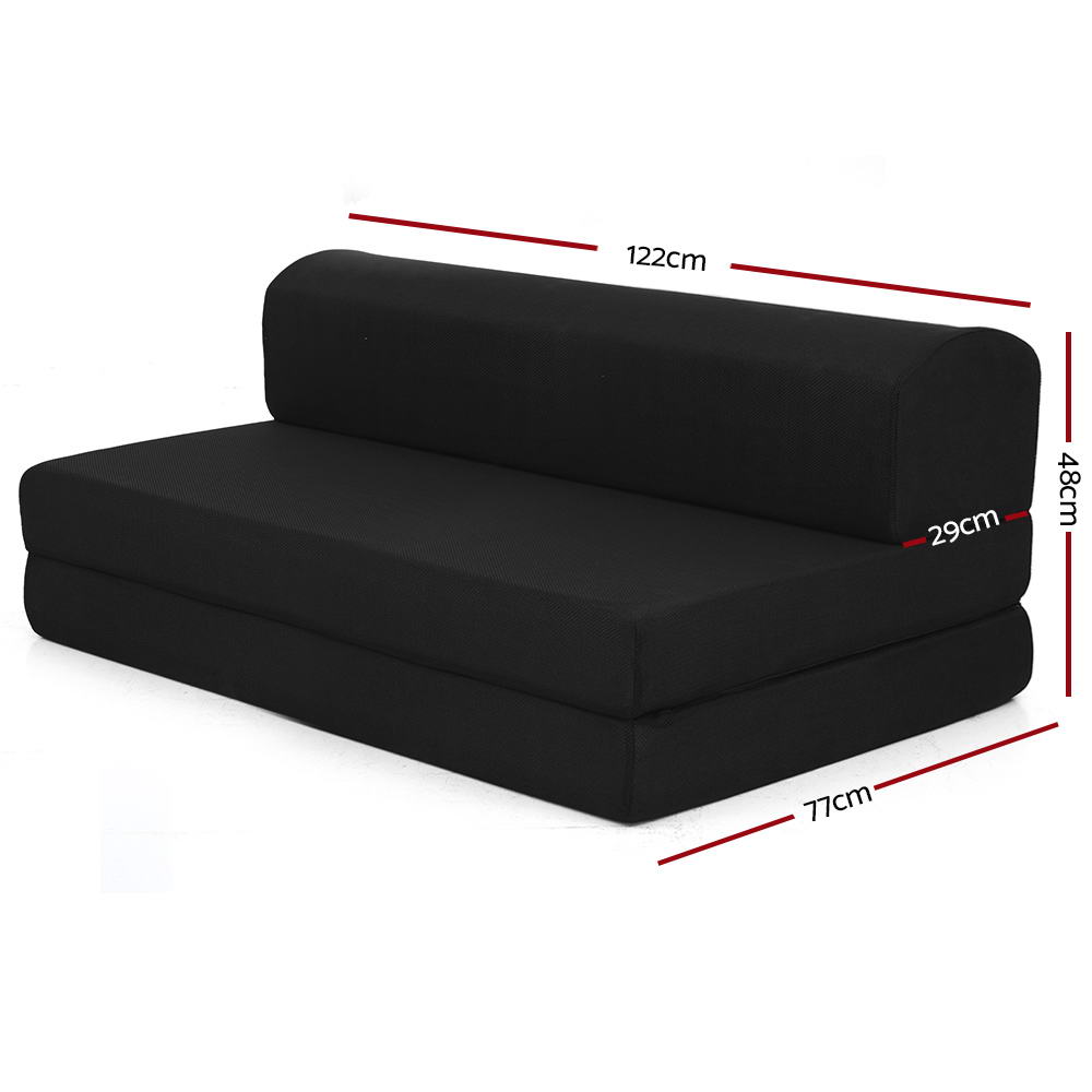 Portable Folding Foam Mattress - Double Size Sofa Bed with Air Mesh Fabric - Black | Perfect for Guest Beds, Camping & Small Space Living