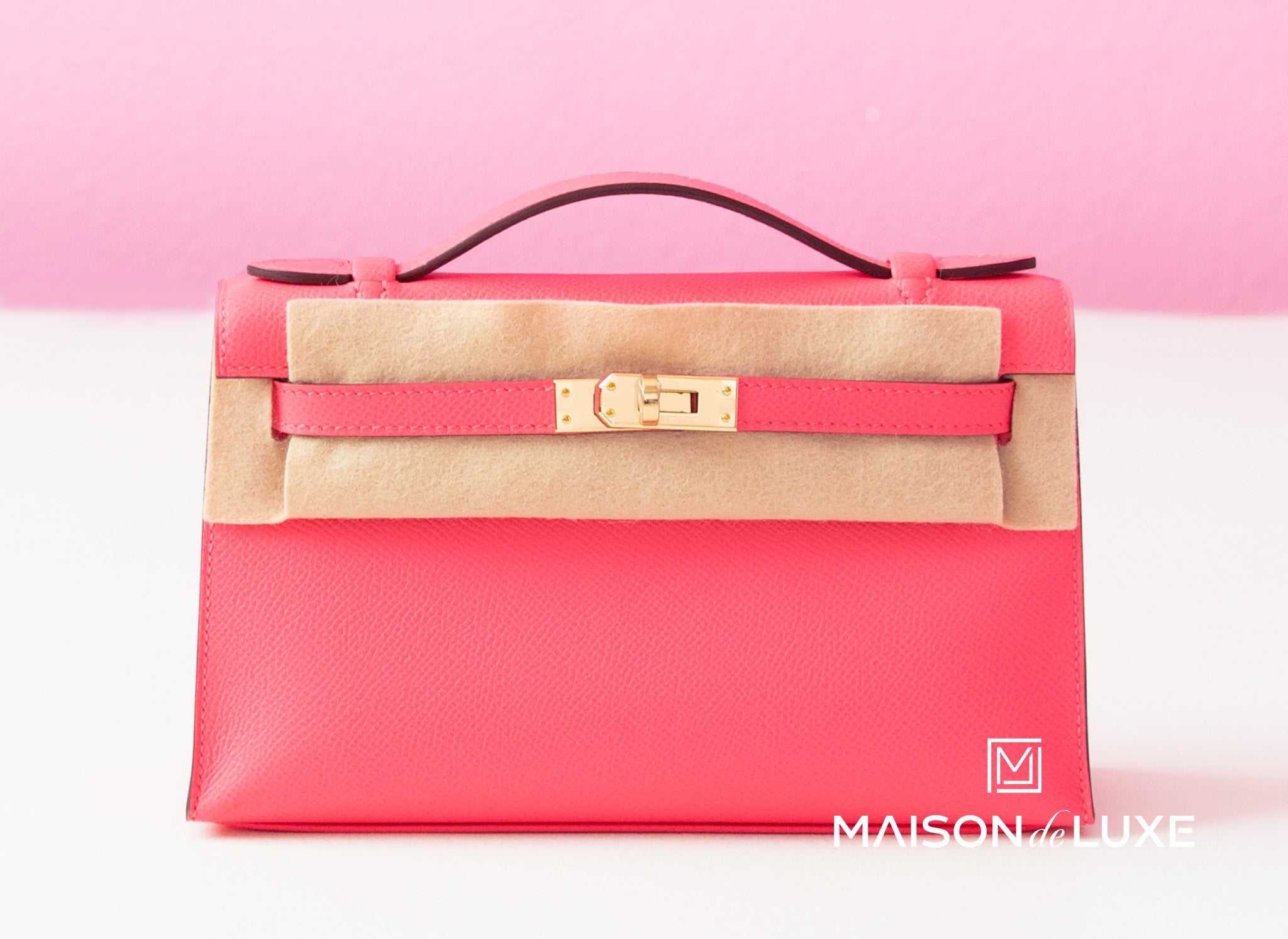 Hermes Rose Azalee Epsom Kelly Pochette Clutch Bag - Luxury Women's Handbag for Evening Parties, Weddings & Special Occasions