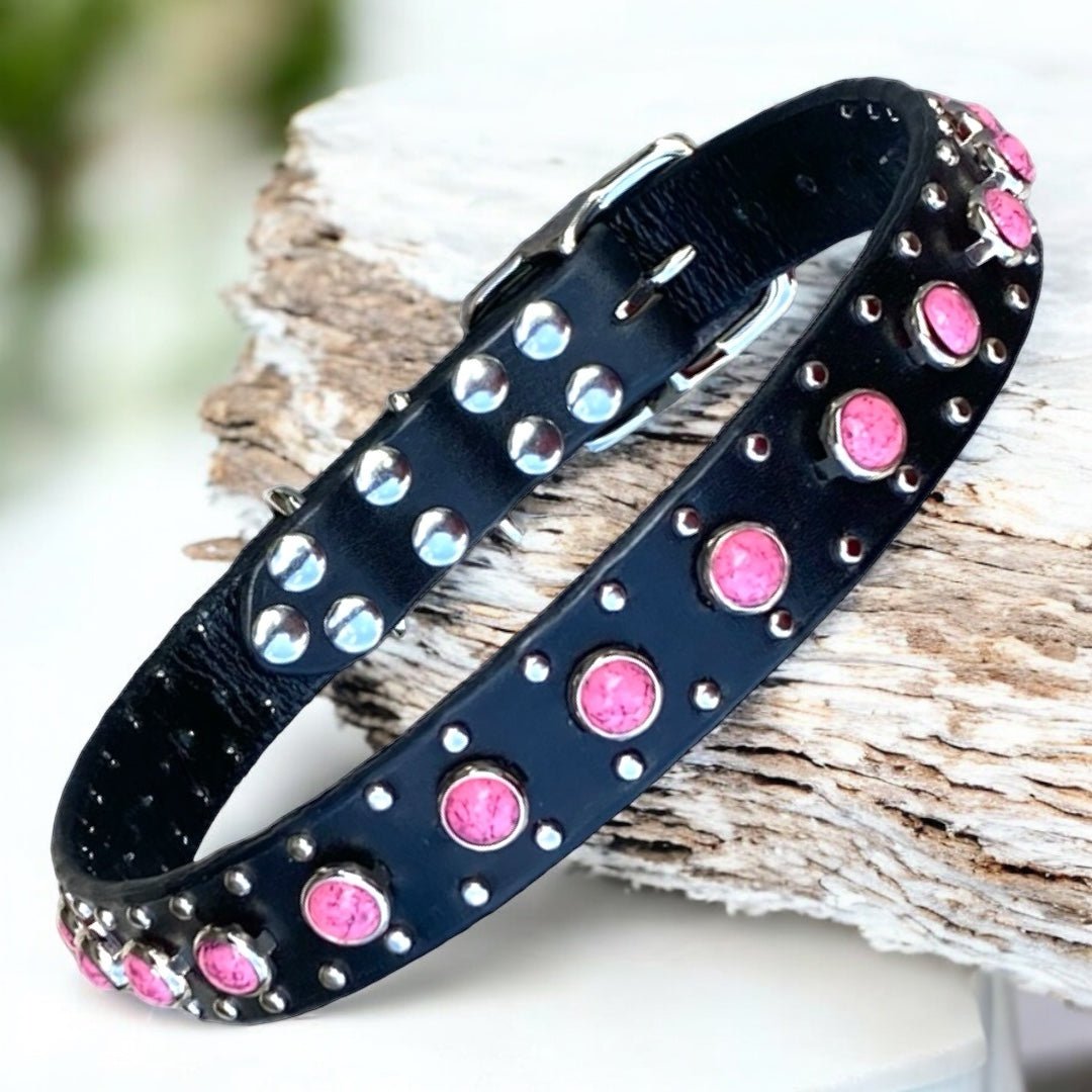 Turquoise or Pink Studded Dog Collar - Stylish Rhinestone Pet Collar for Small & Medium Dogs - Perfect for Daily Walks, Training & Fashion Accessories
