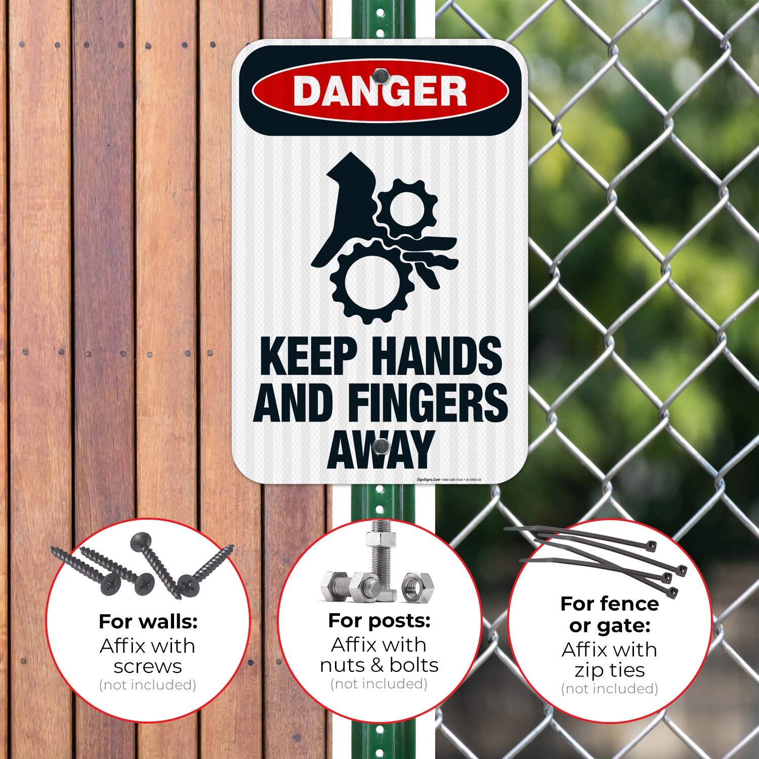 OSHA Danger Sign - Keep Hands and Fingers Away | 12x18 Inches Reflective Aluminum Safety Sign | 3M EGP Fade-Resistant for Indoor/Outdoor Use | Made in USA | Perfect for Factories, Warehouses & Construction Sites