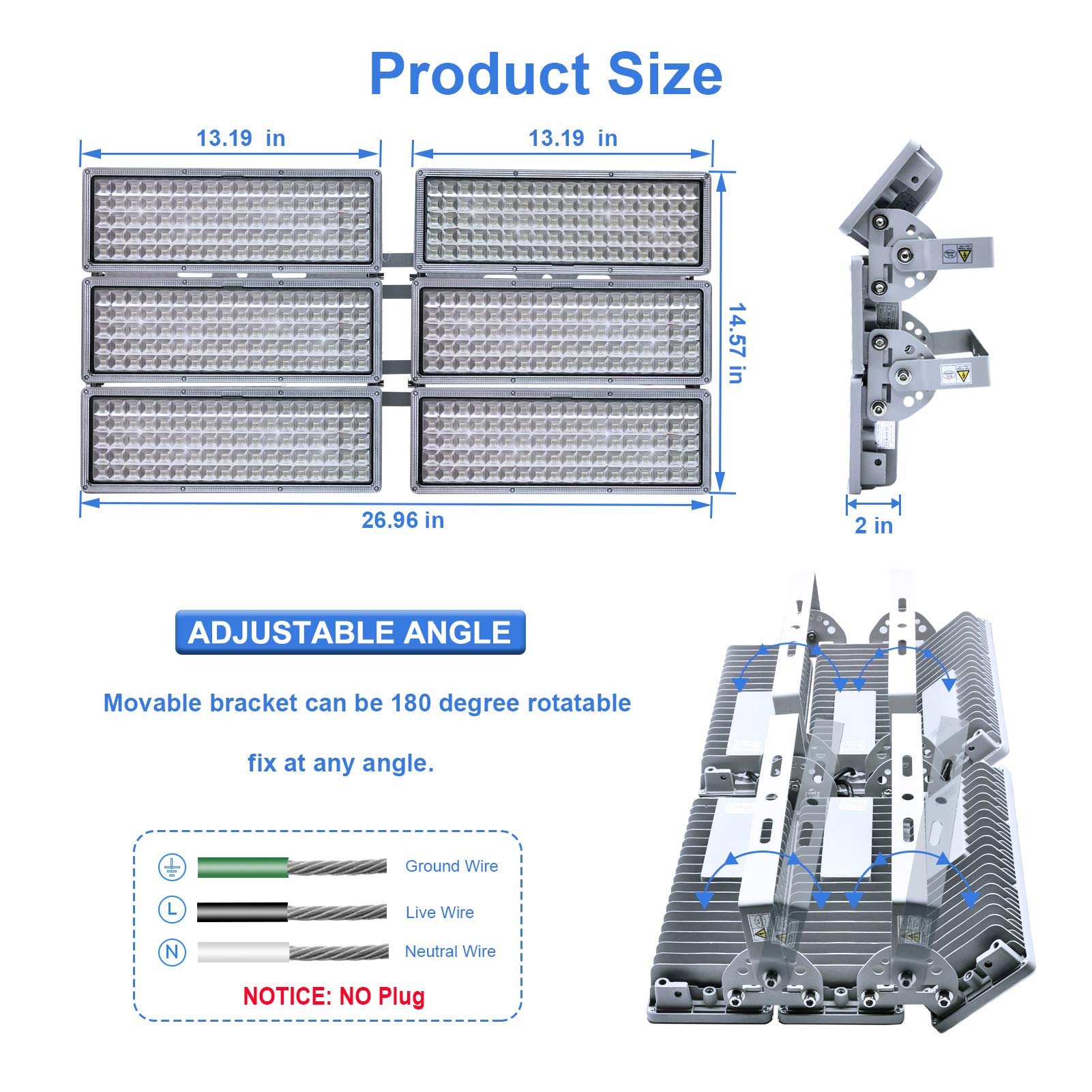 600W LED Flood Lights Outdoor - 2 Pack 66000LM 6500K IP67 Waterproof Stadium Lights with Adjustable Angle - Perfect for Playgrounds, Arenas, Parking Lots and Backyard Security Lighting