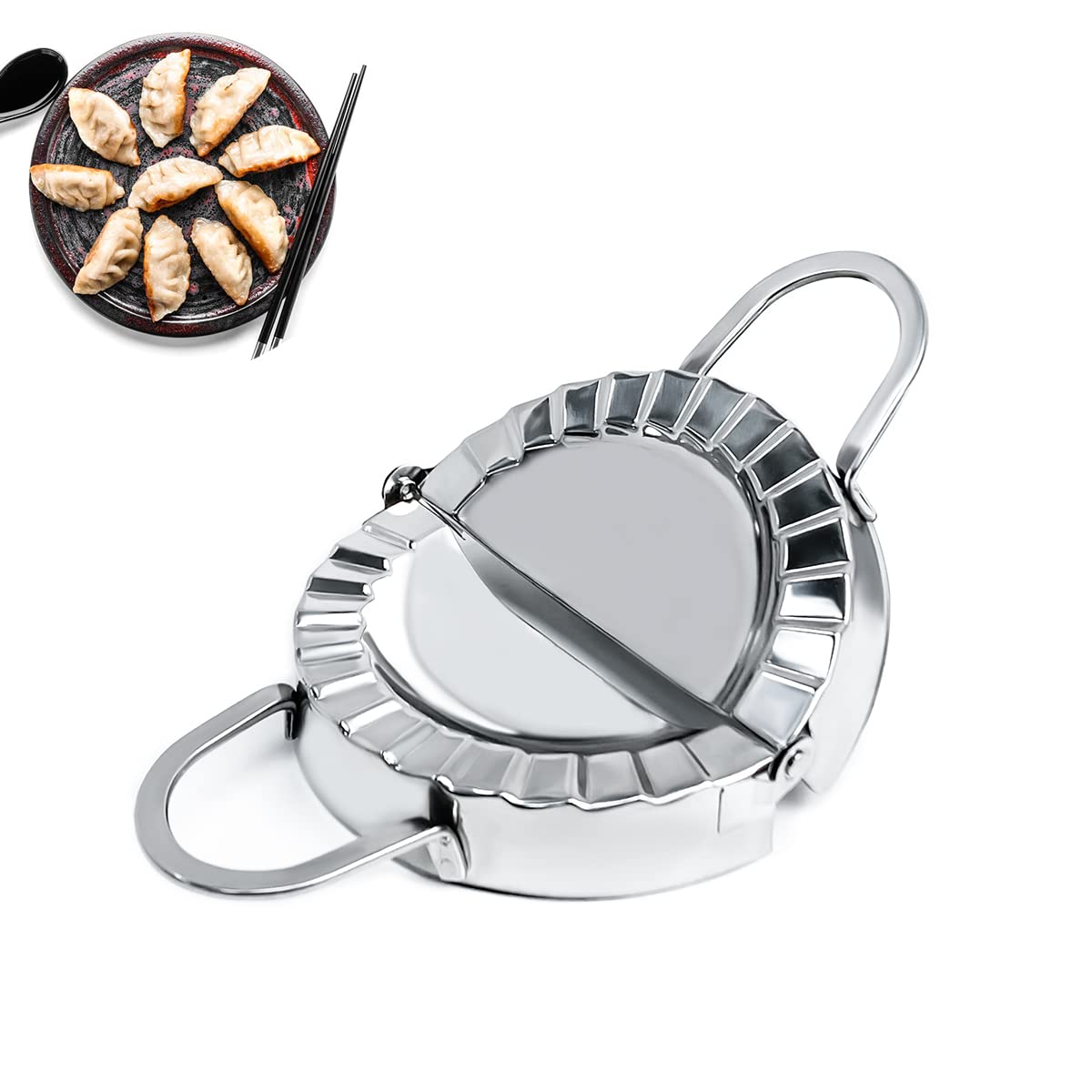 DOXILA Stainless Steel Dumpling Maker Machine - 3.8 Inch Pie Pastry Dough Press for Ravioli, Empanadas & Dumplings | Kitchen Cooking Tool for Homemade Asian & Latin Cuisine | Perfect for Family Cooking & Meal Prep