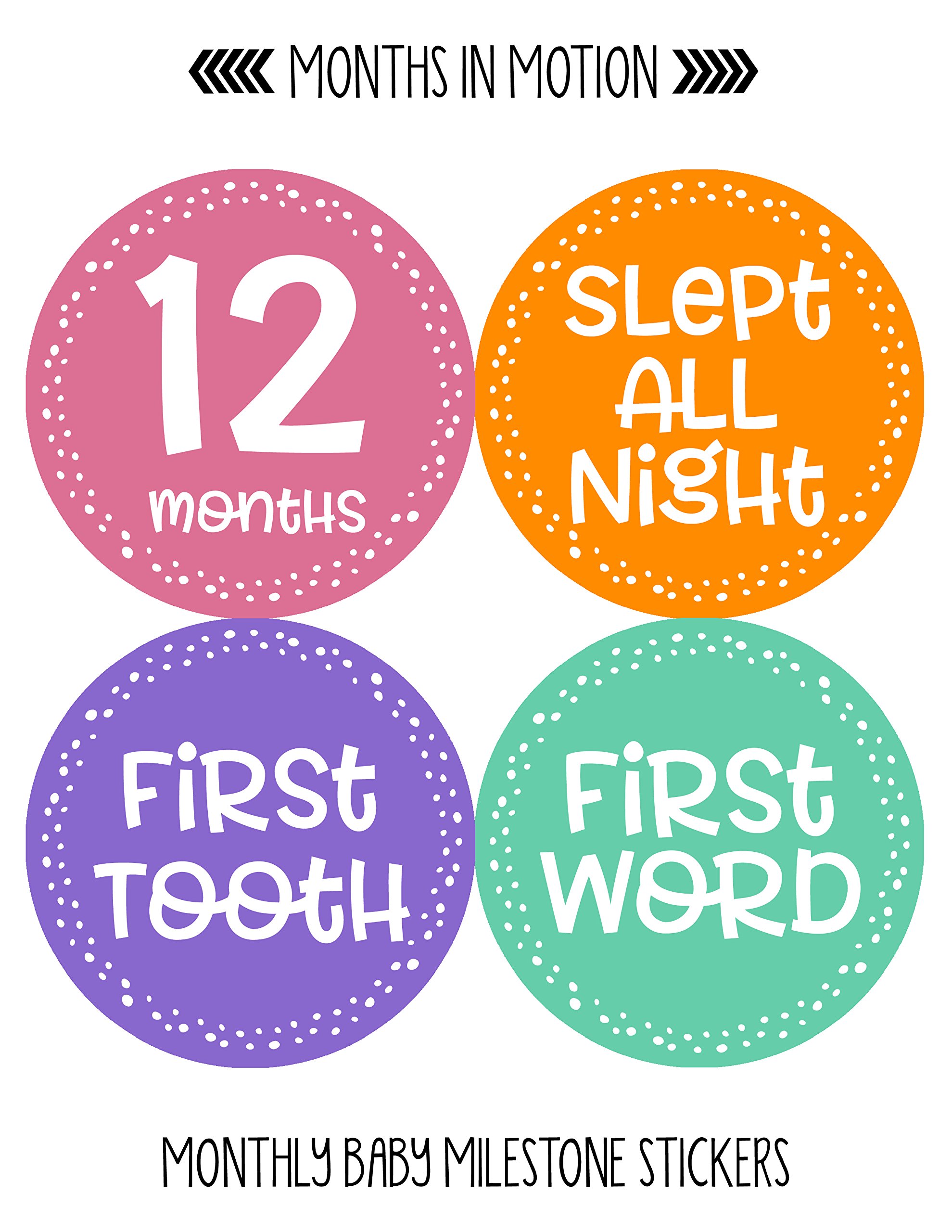 Baby Milestone Stickers Set of 20 - Newborn Monthly Growth Photo Stickers for Girls - Adhesive Baby Month Stickers for Scrapbooking, Photo Albums & Nursery Decor