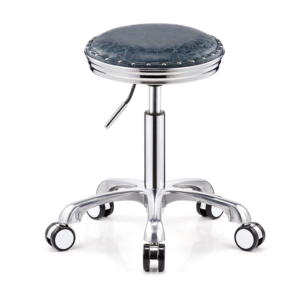 Adjustable Swivel Bar Stool with Gas Lift & Casters - European Wrought Iron Backless Stool, Easy-Clean Oil Wax Leather - Perfect for Office, Clinic, Tattoo Studio, Beauty Salon & Pub