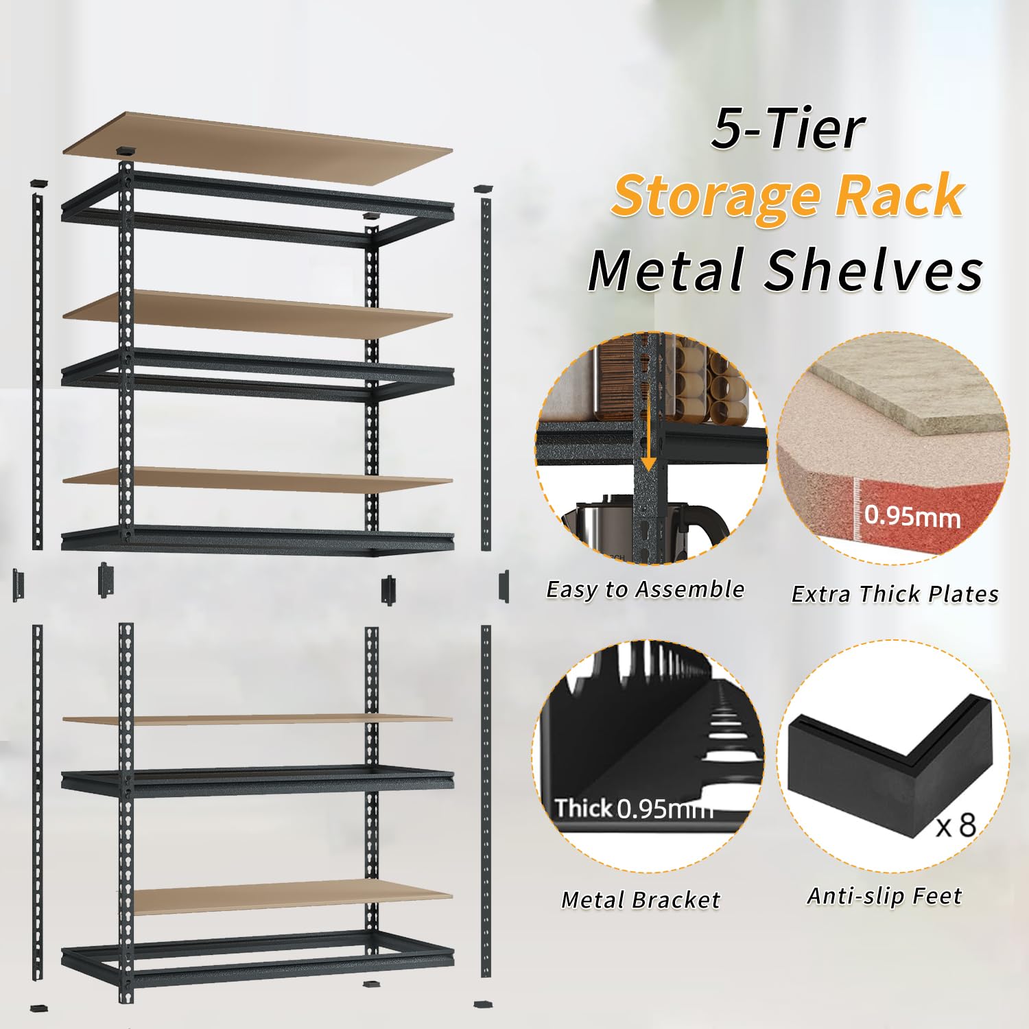 5-Tier Heavy Duty Metal Storage Rack - Adjustable Shelving Unit 36
