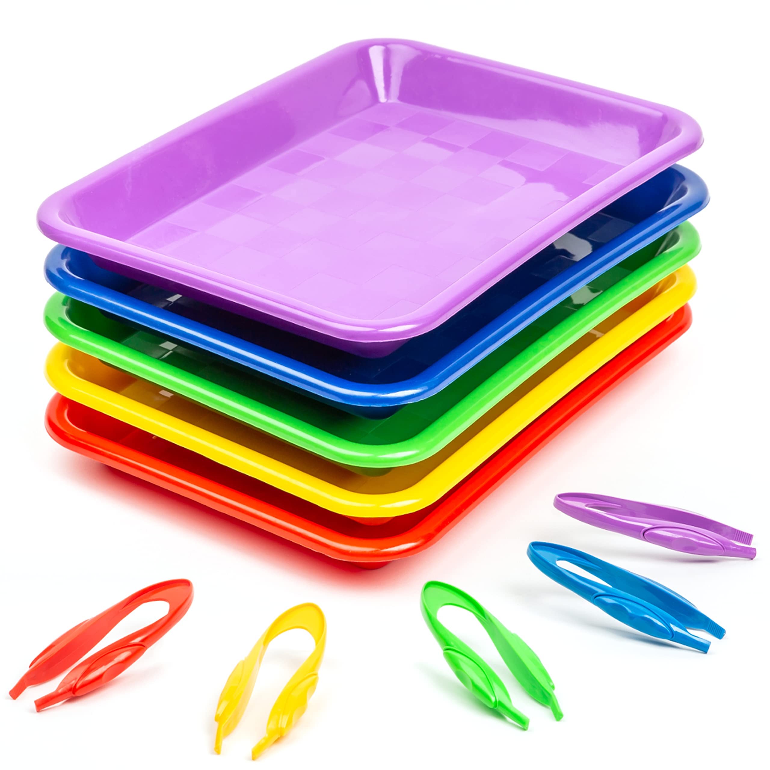 BOHEMEE 5-Pack Plastic Activity Trays for Arts & Crafts Organization – Includes Sorting Tweezers, Perfect for Kindergarten Learning, Art Supplies Storage, Painting & Serving – Ideal for Classroom, Homeschool & Kids' Creative Play