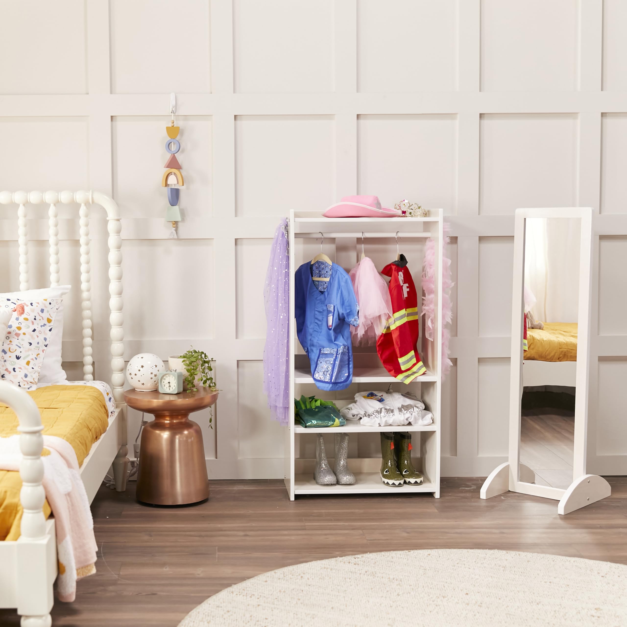 ECR4Kids TrendiTot Kids Clothing Rack - White Wash Wooden Wardrobe Organizer for Toddler Clothes & Accessories | Perfect for Bedroom, Nursery, and Playroom Storage