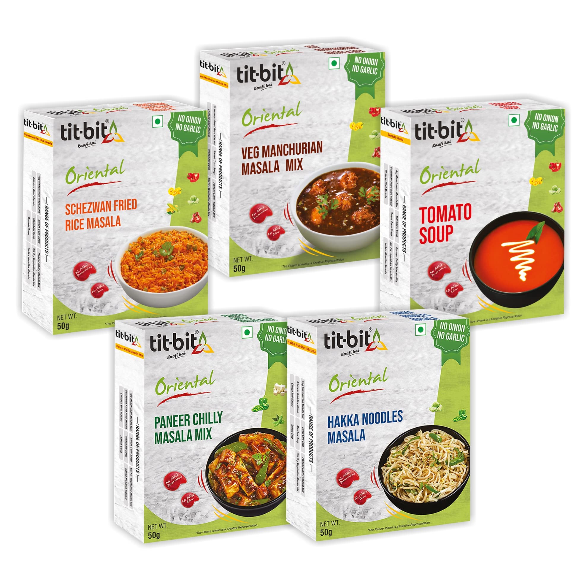 Authentic Indian Masala Combo Pack - No Onion No Garlic Spice Mix for Schezwan Fried Rice, Veg Manchurian, Tomato Soup, Paneer Chilly & Hakka Noodles (5 Spice Varieties, 250g Each) | Perfect for Quick Indian Meals, Vegan Cooking & Restaurant-Style Dishes at Home