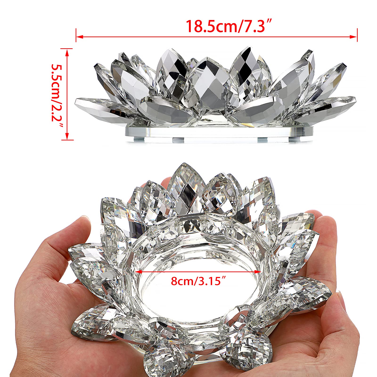 OwnMy Clear Glass Lotus Flower Candle Holder - 3