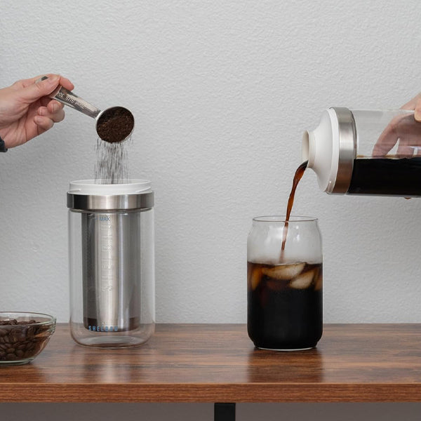 Shelbru Cold Brew Coffee Maker System - Iced Coffee Maker with Glass Carafe & Stainless Steel Filter - Perfect for Home, Office & Outdoor Use