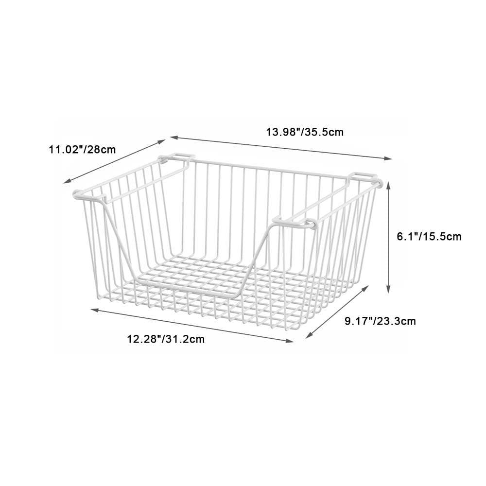 SANNO Stackable Metal Wire Baskets - 4 Pack White Kitchen Storage Bins for Pantry Organization, Fruit & Vegetable Storage, Cabinet Shelves | Perfect for Kitchen Counter, Bathroom, Office & Closet Organization